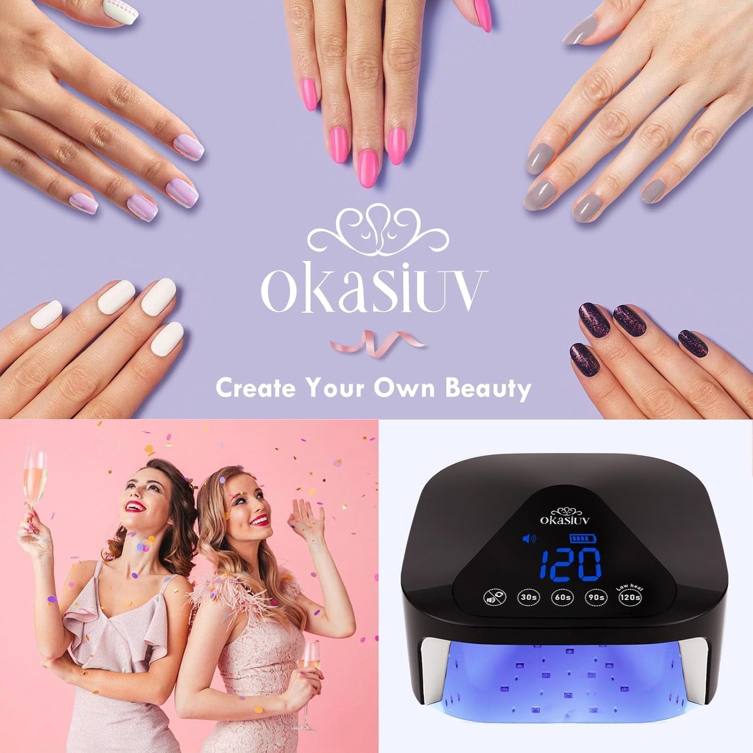 UV LED Nail Lamp with UV Gloves,Magnetic Metal Mirror Base Cordless Nail Dryer, Gel Polish Curing Light with 4 Timers,Touch Control Display,Auto Sensor for Professional Salon & Home