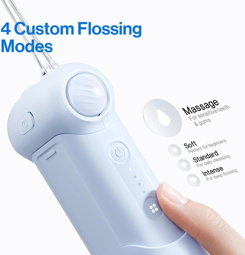 C10 Portable Water Flosser – Travel-Friendly, 95-Day Battery, 4 Modes, 360° Nozzle, 180Ml Tank, IPX7 Waterproof, Dentist-Recommended for Braces, Implants & Sensitive Gums (Blue)