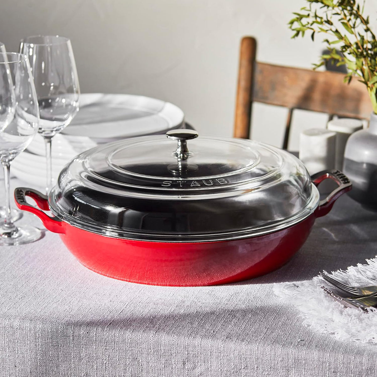 Staub Cast Iron Braiser with Glass Lid | 3.5 qt, Cherry