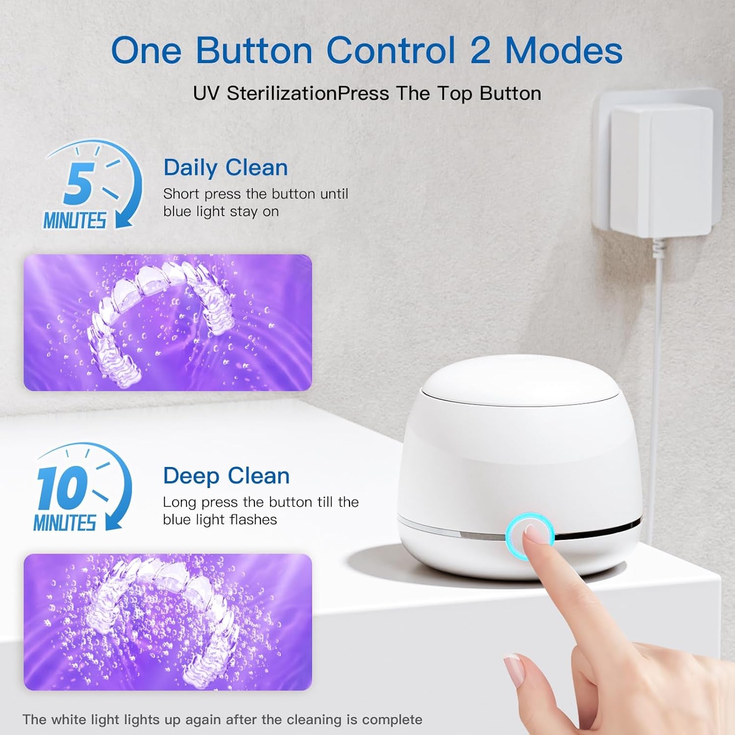 Ultrasonic Retainer Cleaner, 45Khz Denture Cleaner Machine, 5Min and 10Min Modes with Rechargable Top Cover, 200Ml Dental Cleaning Pod, Mouthguard Cleaner for Aligner Nightguard Jewelry(White)