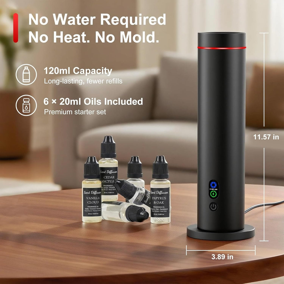 Waterless Essential Oil Diffuser for Large Luxury Spaces - Cold Air Aroma Diffuser with Remote Control, Smart Timer, Quiet Operation, and Ambient Mood Lighting (Up to 1000 Sq Ft)