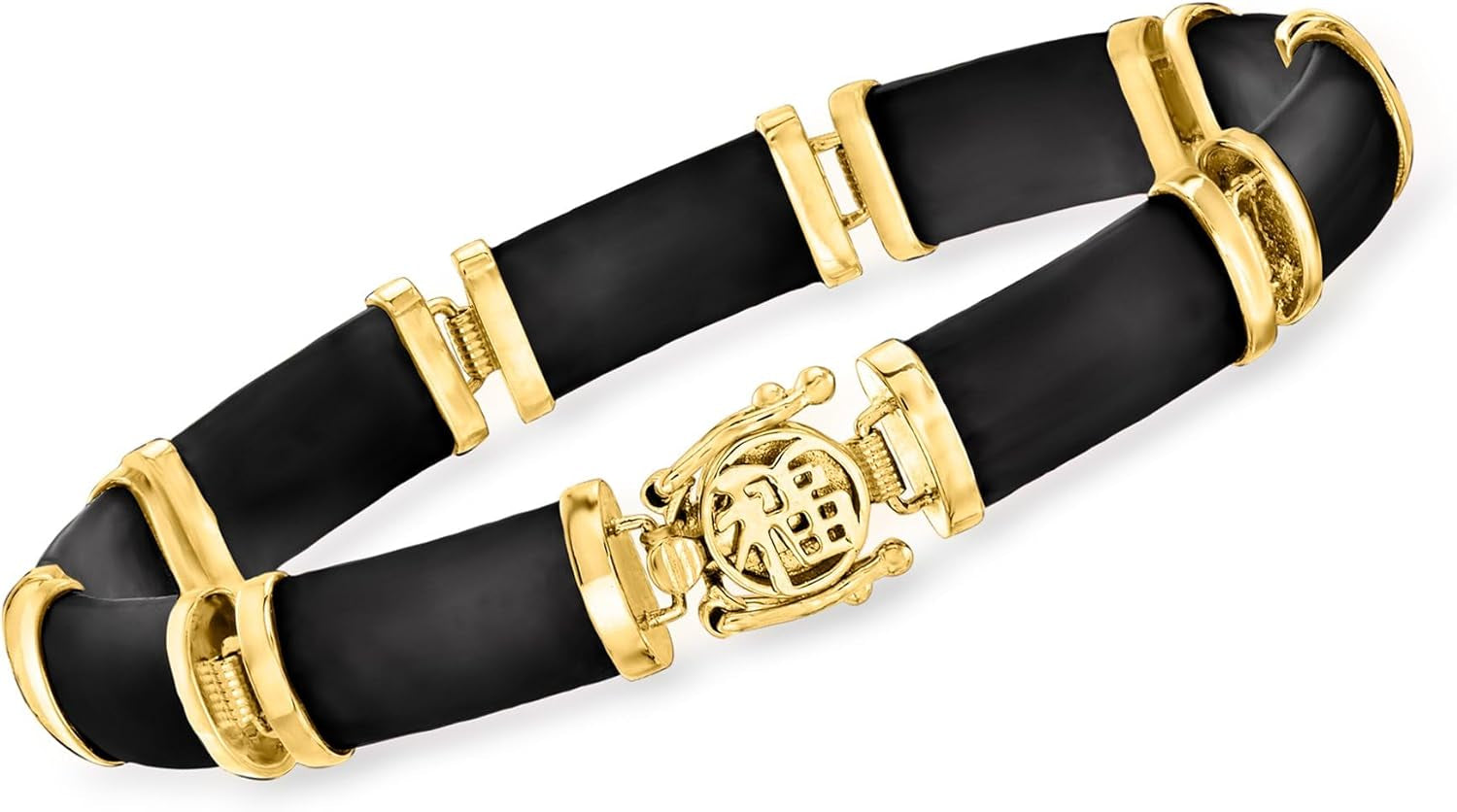 Black Agate Good Fortune Bracelet in 18Kt Gold over Sterling