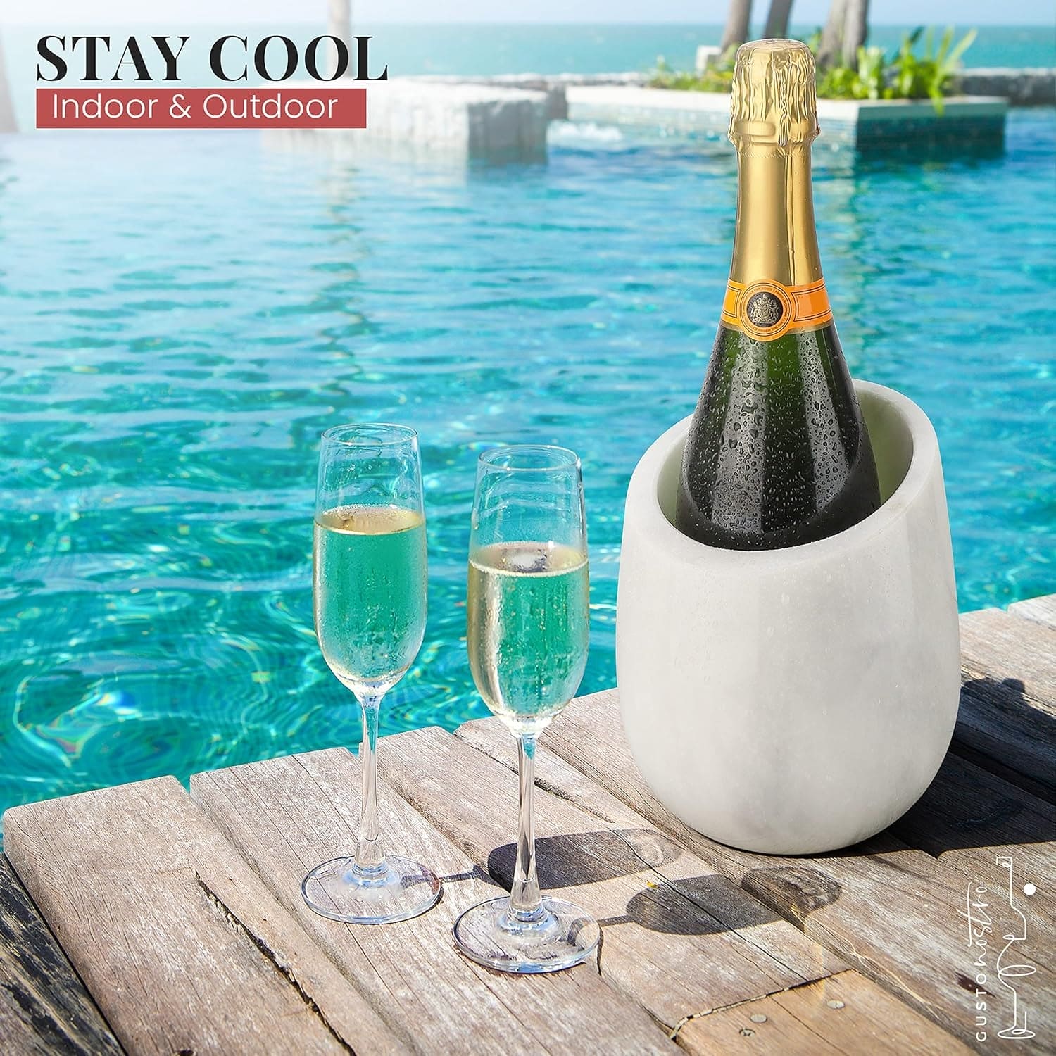 White Marble Wine Chiller for 750 ml Bottles with Anti Slip Base and Gift Box