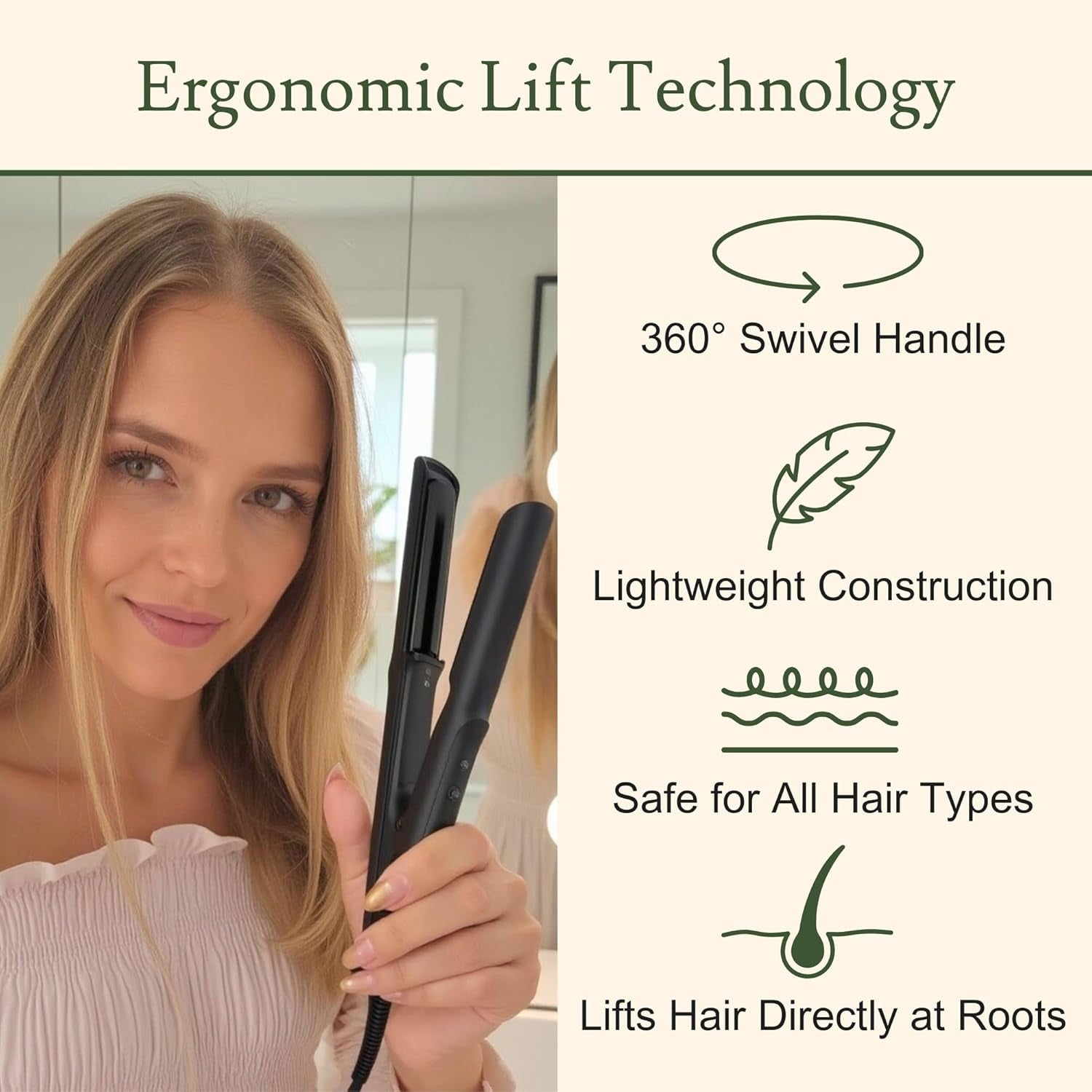 Root Lifting Flat Iron | Alternative to Volumizing Sprays and Powders | Hair Care Tools & Products | Hair Volumizing | Patent Pending Design