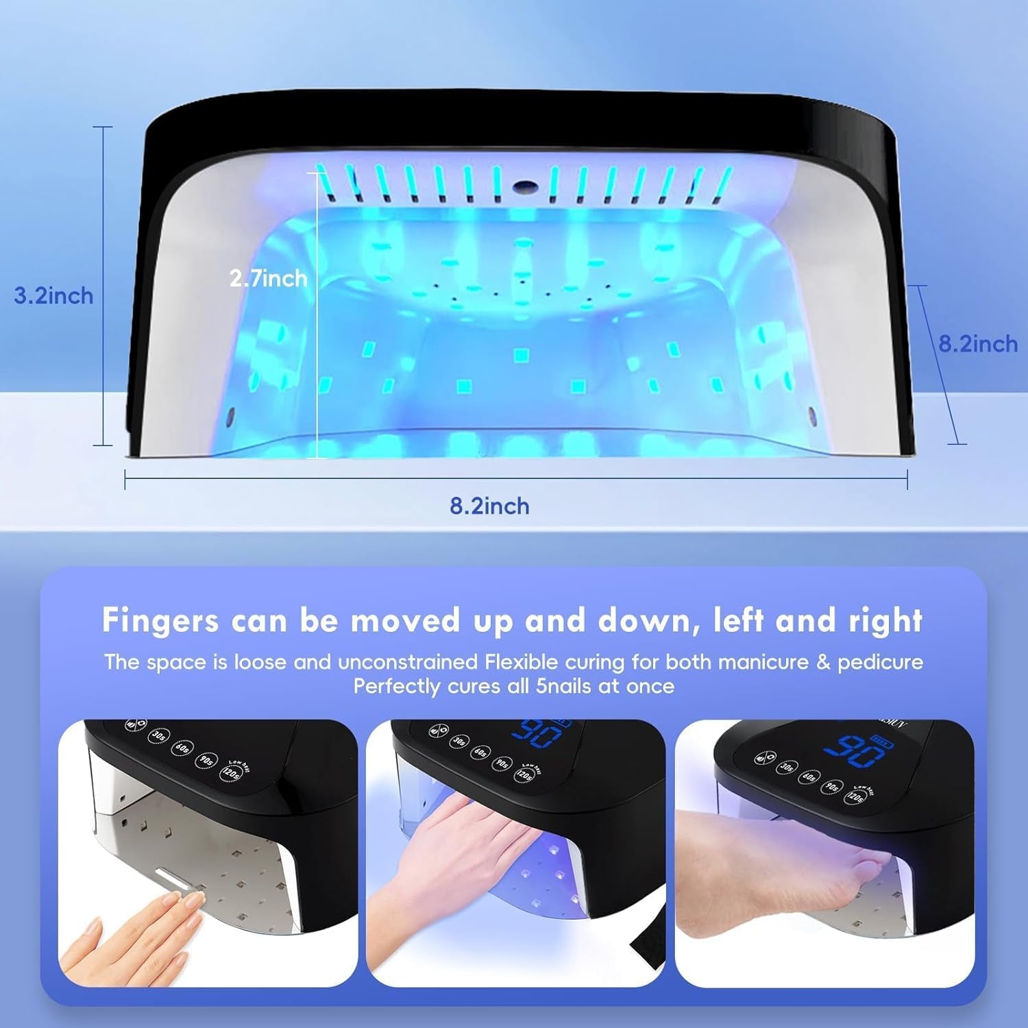 UV LED Nail Lamp with UV Gloves,Magnetic Metal Mirror Base Cordless Nail Dryer, Gel Polish Curing Light with 4 Timers,Touch Control Display,Auto Sensor for Professional Salon & Home