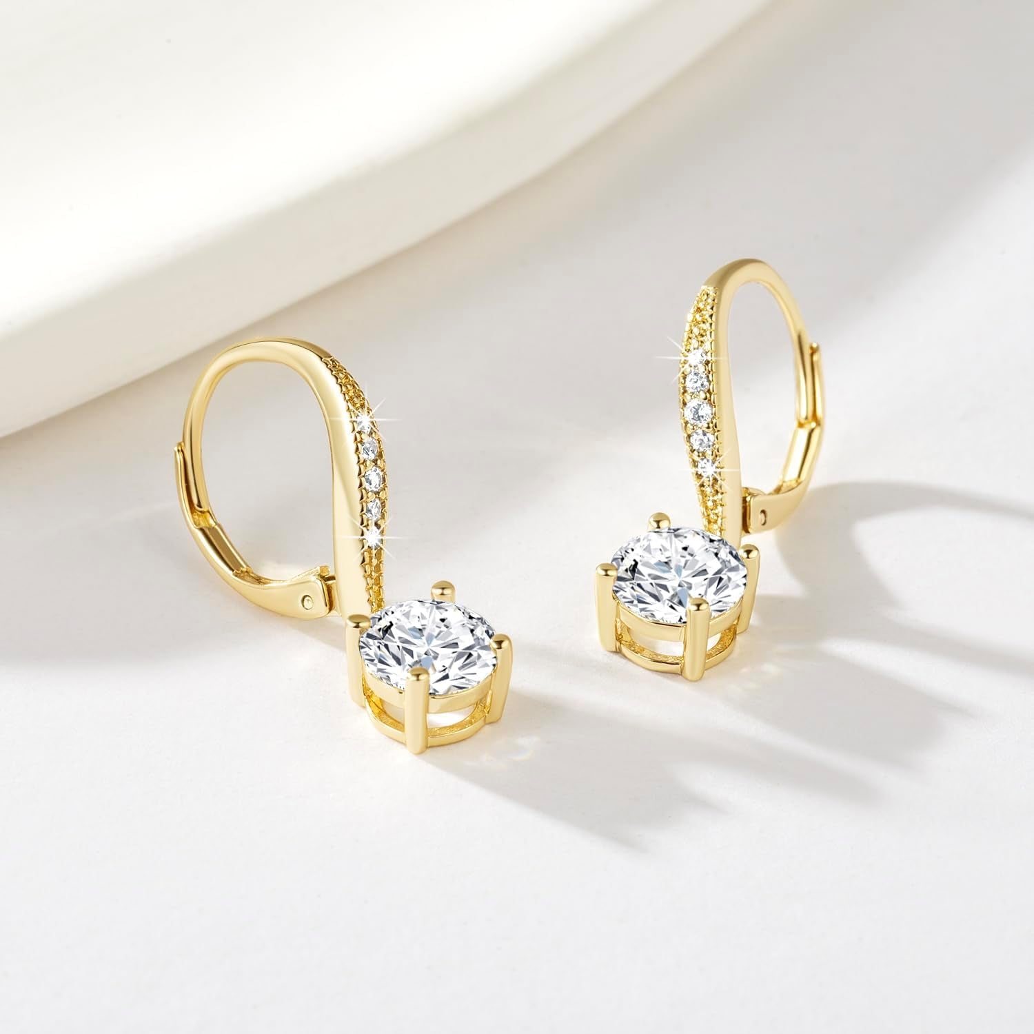 Dangle Earrings 14K Gold Drop Earrings for Women Dangle Stylish Leverback Earring with Cubic Zirconia Drop Earring a Must-Have Fashion Accessory