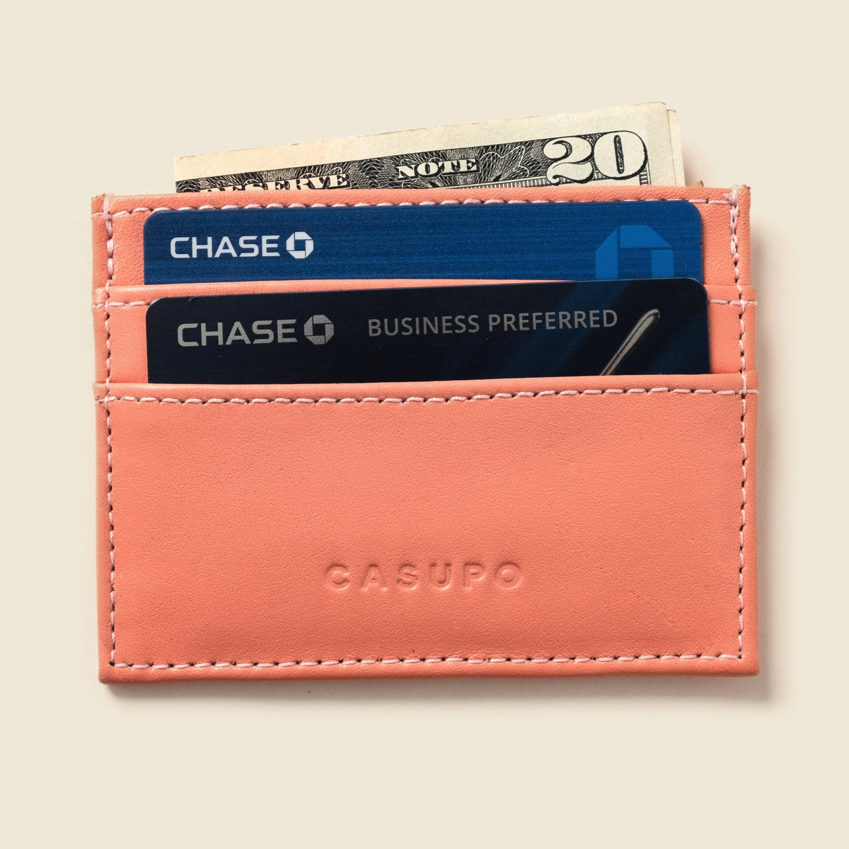 CASUPO slim card holder wallet in pink leather, alternate view