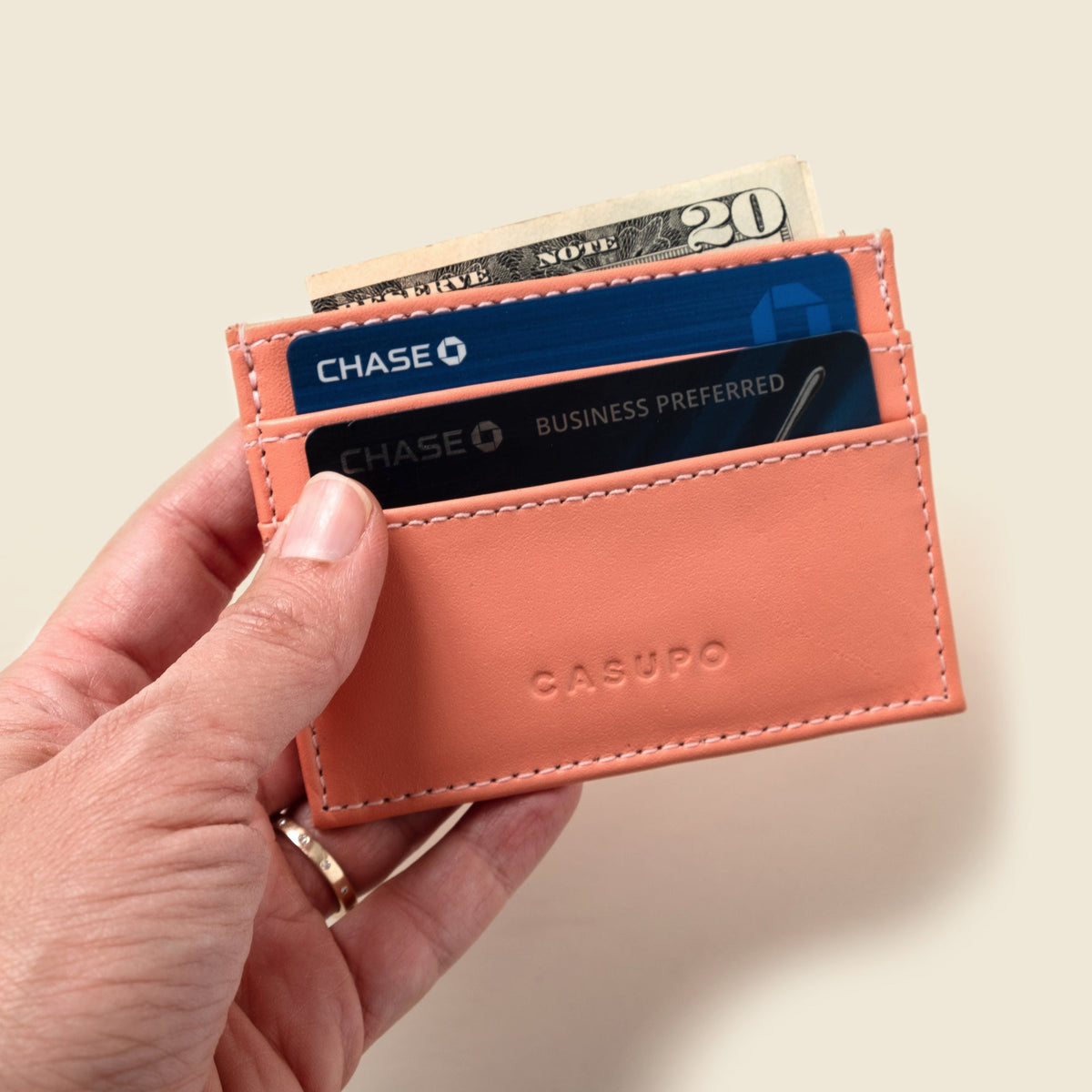 CASUPO slim RFID card holder wallet in pink leather