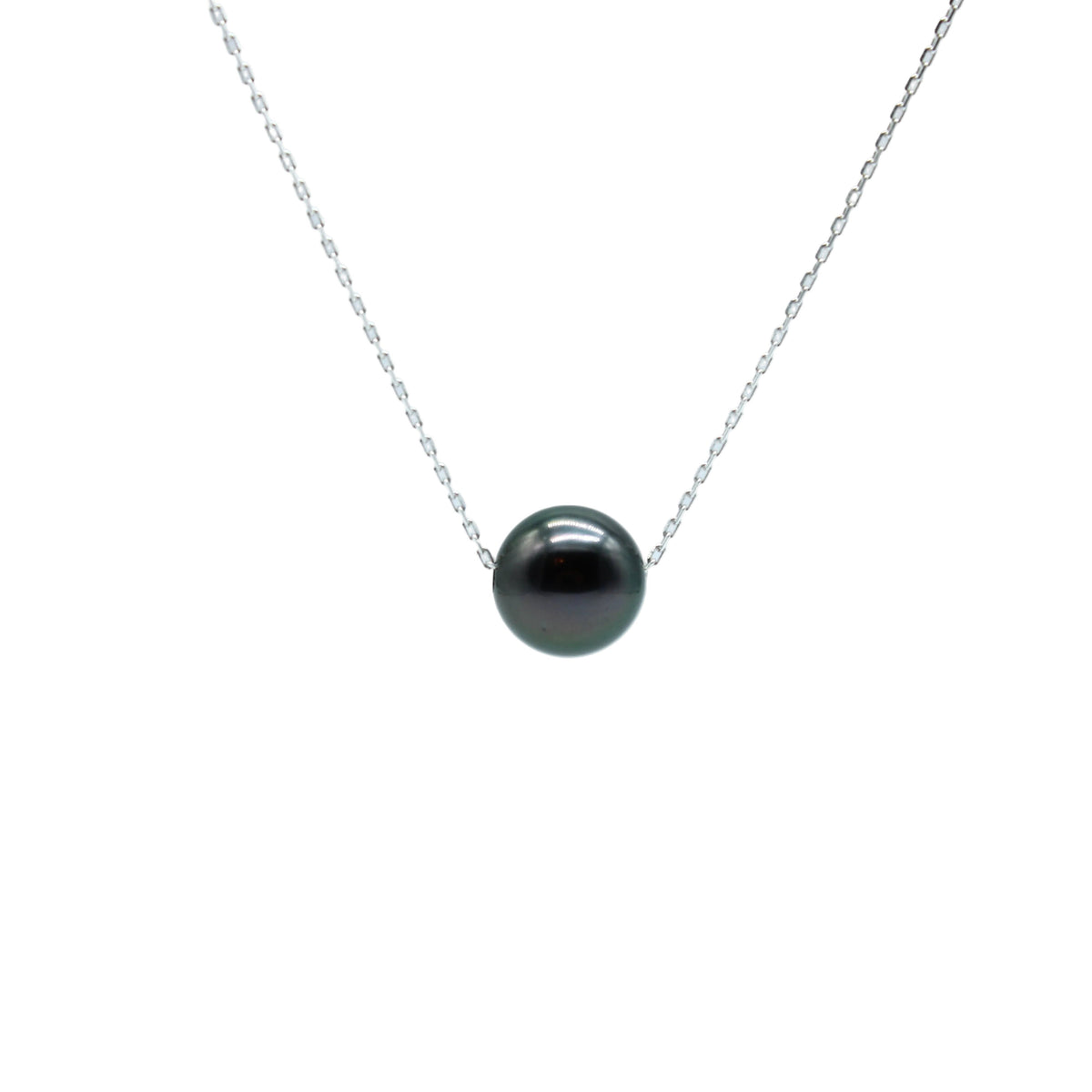 Floating cultured Tahitian pearl necklace, a single pearl on a delicate chain
