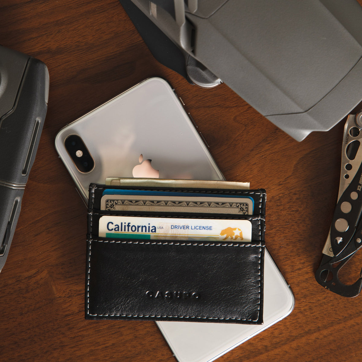 CASUPO slim card holder wallet in black leather, alternate view