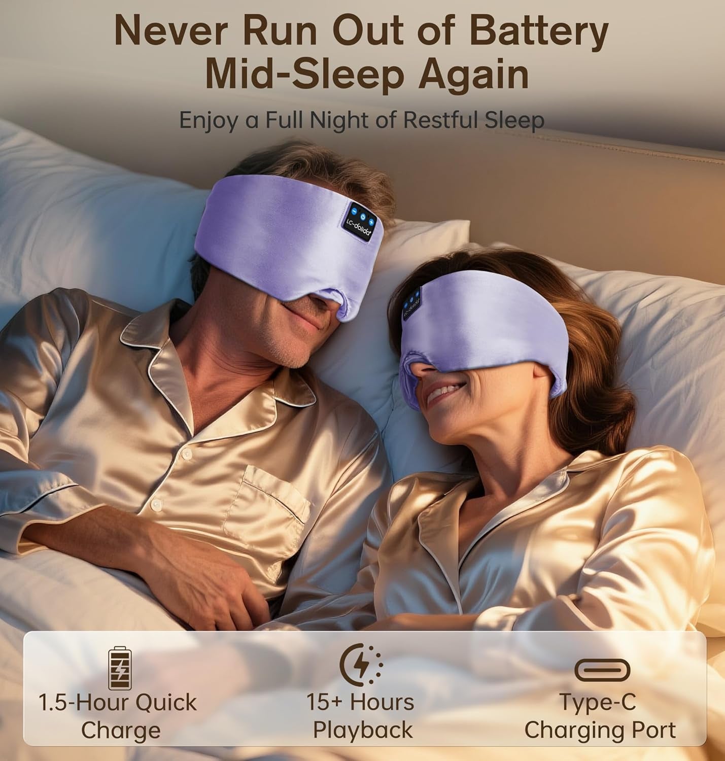 Luxurious Silk Soft Sleep Mask, Sleep Headphones with Bluetooth 5.4 for Side Sleeper, Total Blackout Eye Sleeping Mask for Women and Men, Ideal Gift for Restful Sleep, Travel(Light Purple)