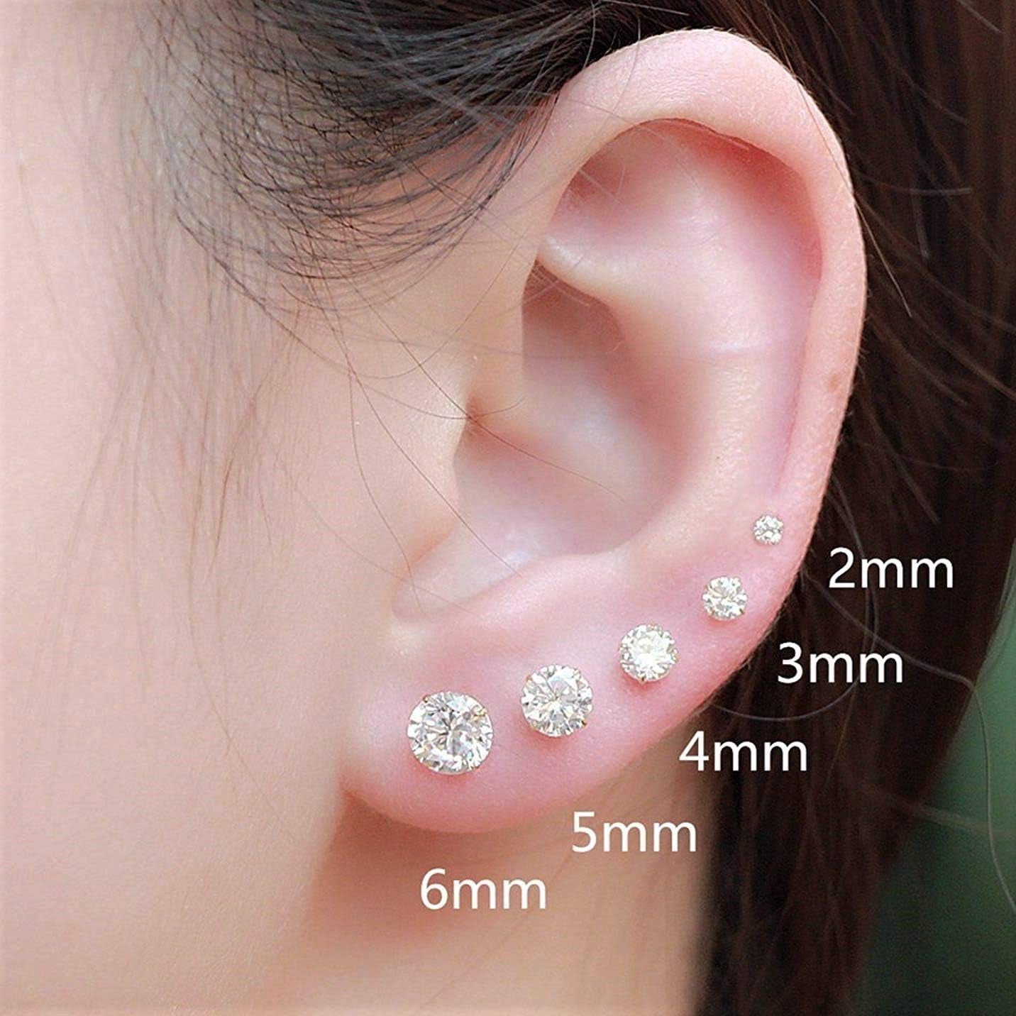 Solid 14K Yellow Gold Solitaire round Cubic Zirconia CZ Stud Earrings with 14K Gold Butterfly Push Backings