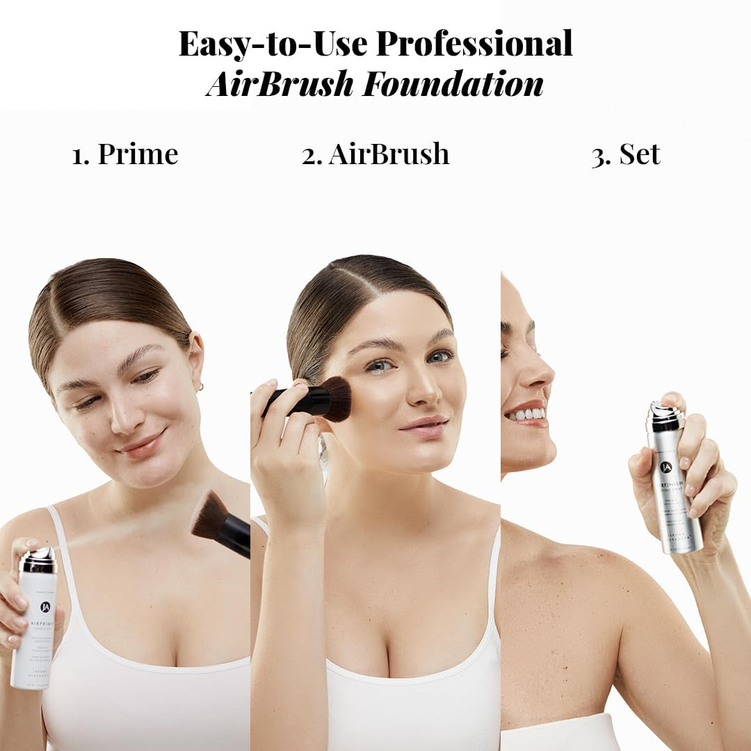 Magicminerals Airbrush Foundation Set by - Complete 5Pc Spray Makeup Set with Foundation, Primer, and Setting/Finishing Spray - for Smooth, Radiant Skin (Light)