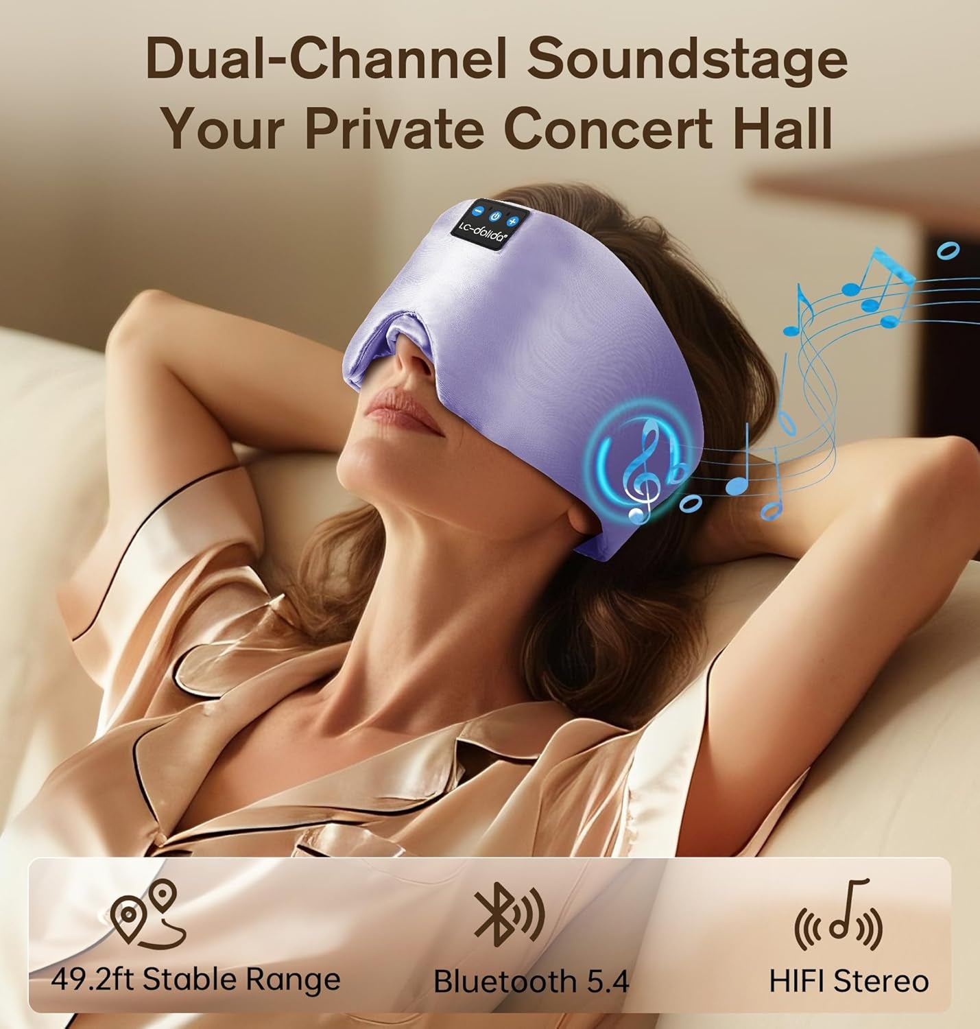 Luxurious Silk Soft Sleep Mask, Sleep Headphones with Bluetooth 5.4 for Side Sleeper, Total Blackout Eye Sleeping Mask for Women and Men, Ideal Gift for Restful Sleep, Travel(Light Purple)