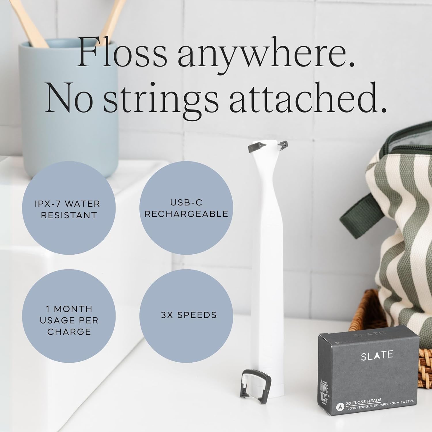 Electric Flosser | Luxury Electric Dental Flosser for Teeth W/ 3 Speeds - Dentist Invented | Reusable Non-Toxic Floss, Tongue Scraper & Gum Care | Power Dental Flossers for Adults & Kids