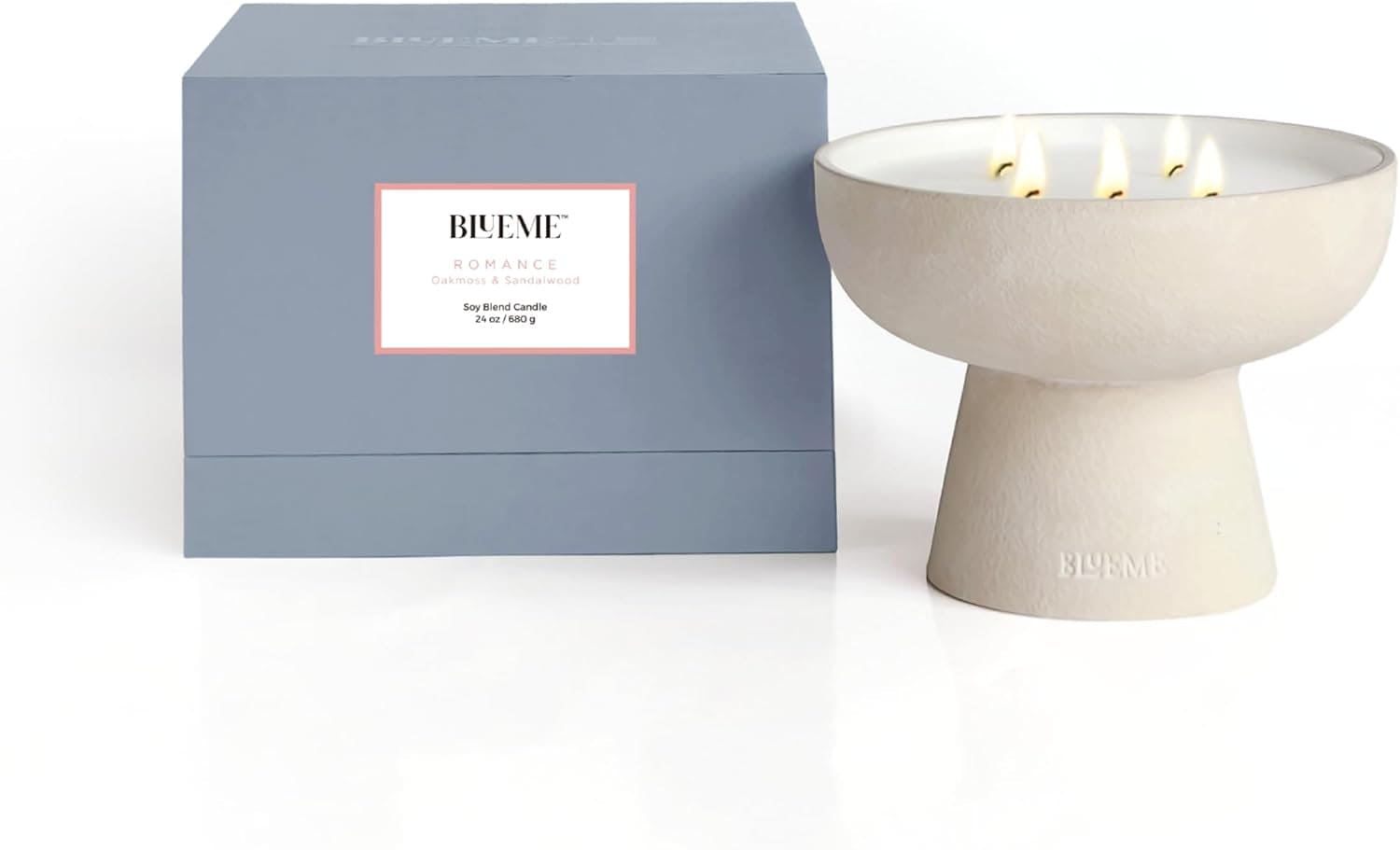 5 Wick Blueme Romance Refillable Candle with Oakmoss and Sandalwood in Handcrafted Ceramic Vessel
