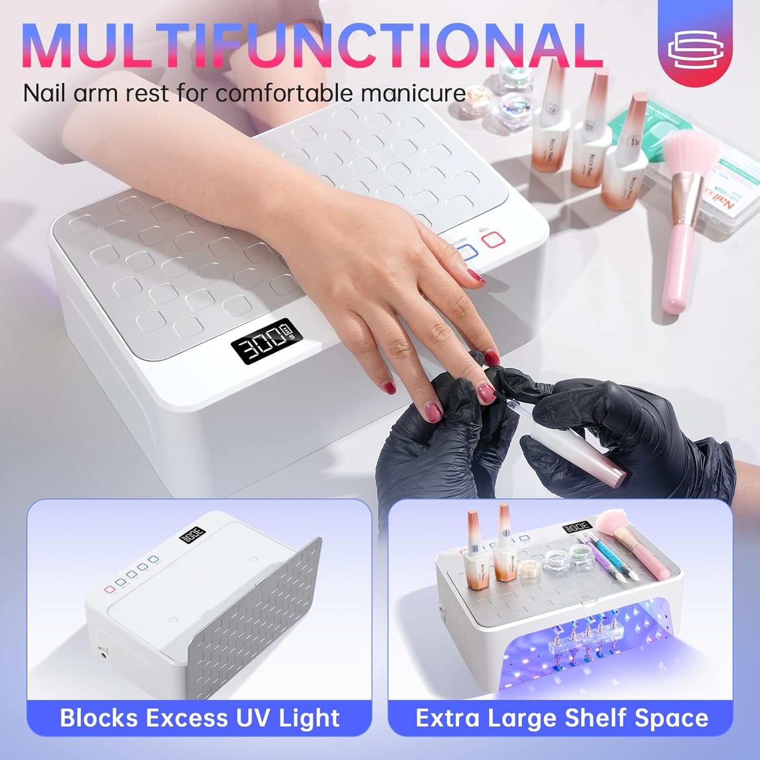 UV LED Nail Lamp, Rechargeable UV Light for Gel Nails, Luxury Nail Dryer, Curing Lamp for Gel Polish Dryer, Two Hand with Special Red Light Skincare, 4+2 Timer