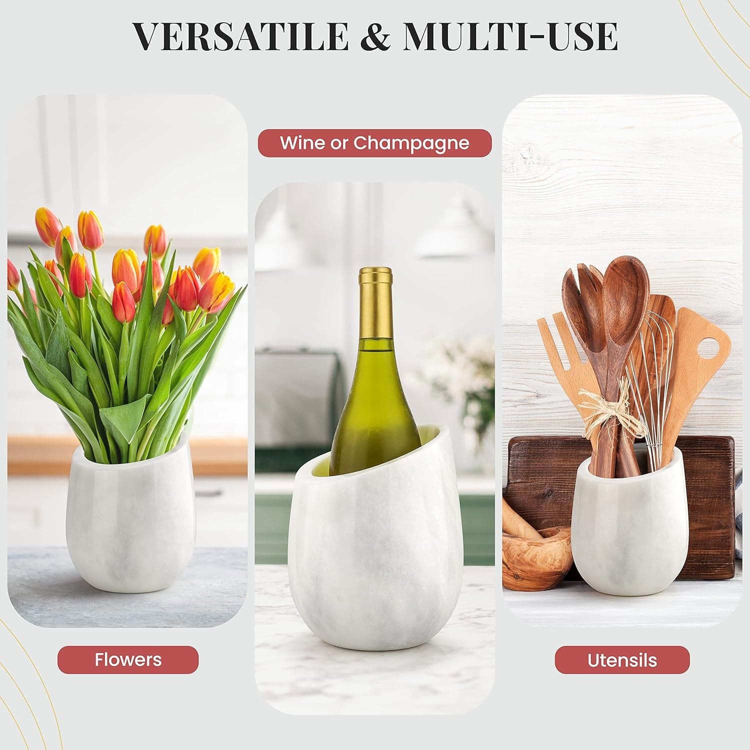 White Marble Wine Chiller for 750 ml Bottles with Anti Slip Base and Gift Box