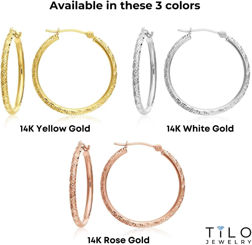 14K Gold Hand Engraved Diamond-Cut round Hoop Earrings -1'' Diameter……