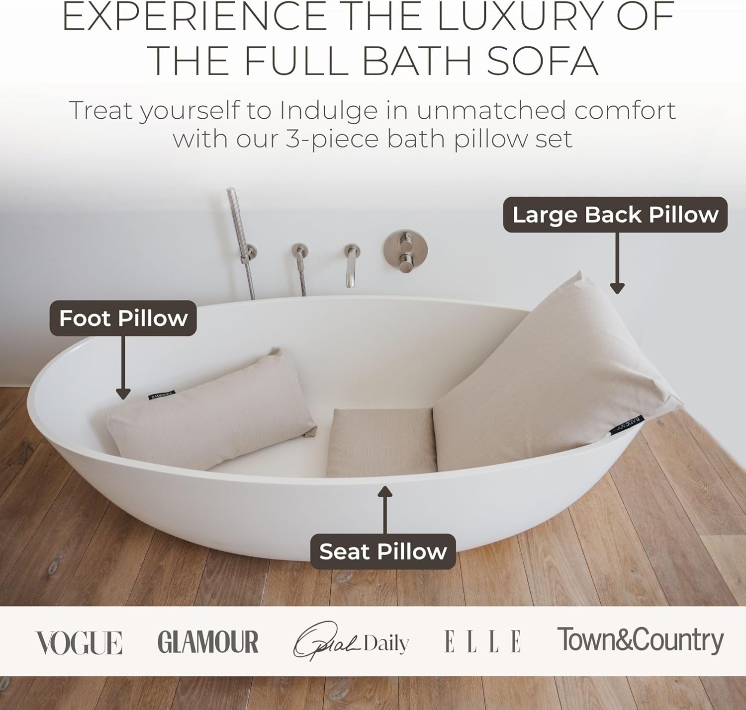 ® Luxury Bath Pillows for Tub Full Body Set - 3-Piece Bath Pillow Set with Premium Materials & Cleandry+ - Bathtub Pillows for Head and Neck Support - Tub Pillow for Bathtub in Charcoal