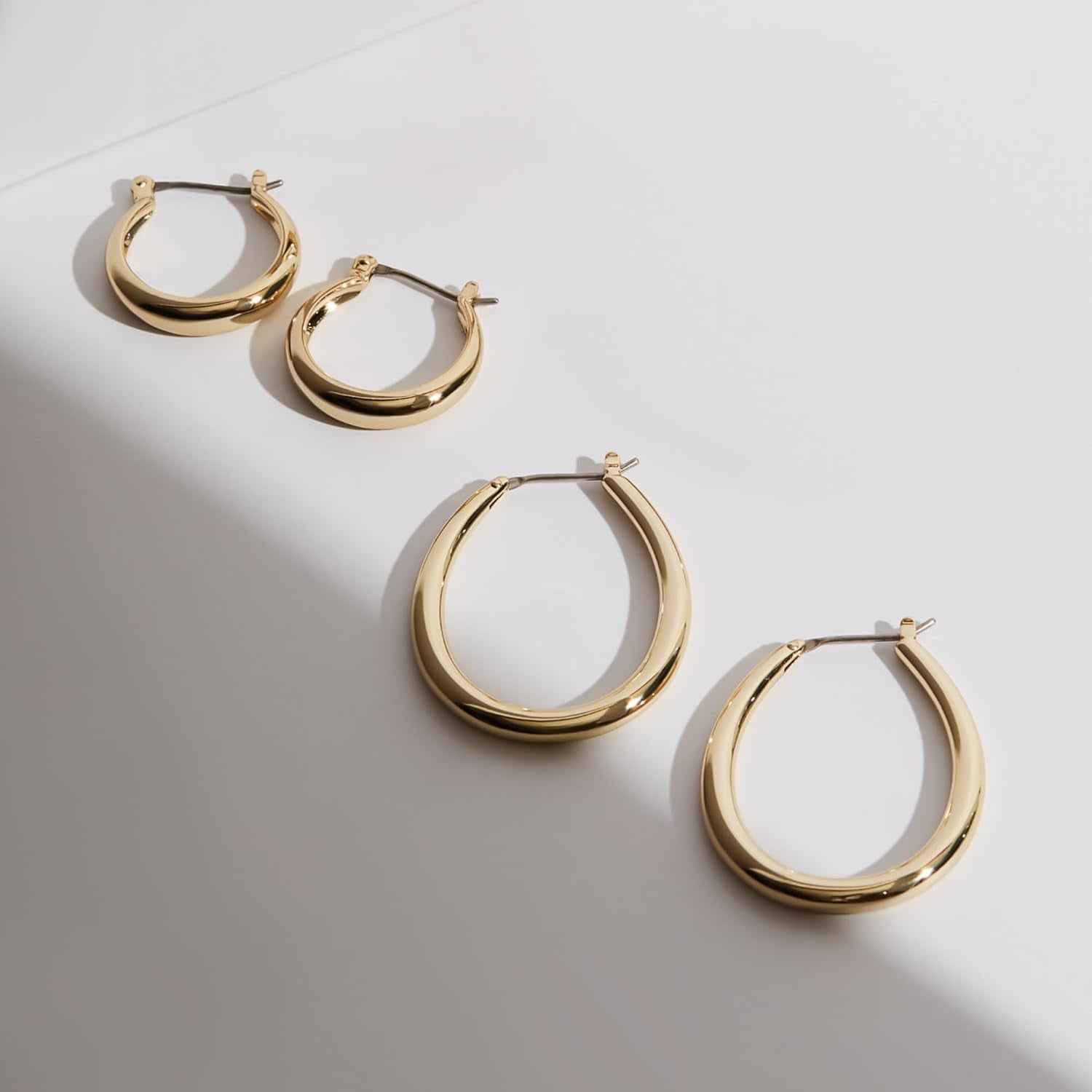 Jewelry Hoop Earrings for Women Trendy -14K Gold Plated & Silver Rhodium Plated Earrings Hoops - Chunky, Thin, Dome, Drop & Safety Pin Assorted - Hypoallergenic Tarnish-Free - Dainty Jewelry