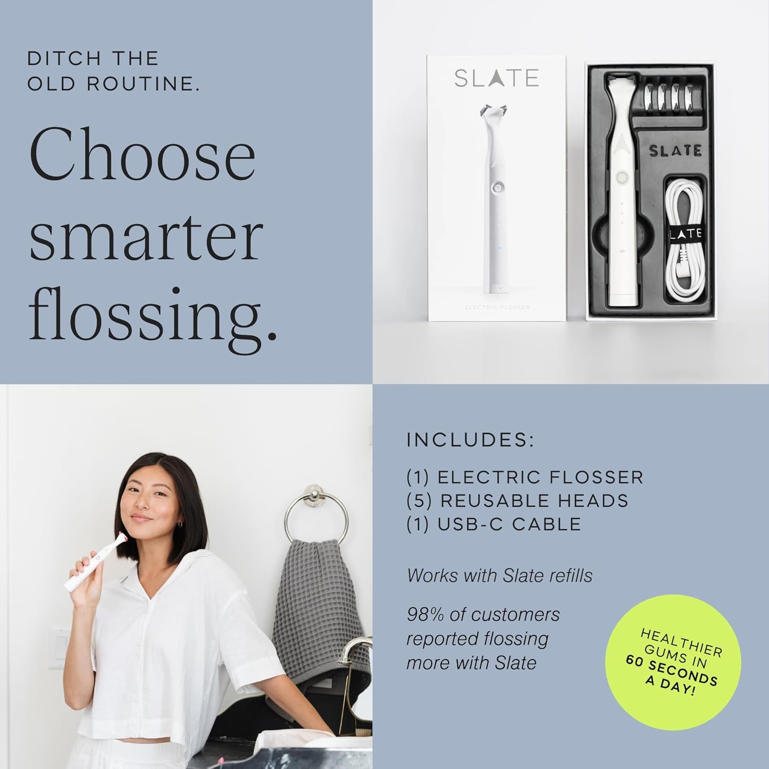 Electric Flosser | Luxury Electric Dental Flosser for Teeth W/ 3 Speeds - Dentist Invented | Reusable Non-Toxic Floss, Tongue Scraper & Gum Care | Power Dental Flossers for Adults & Kids