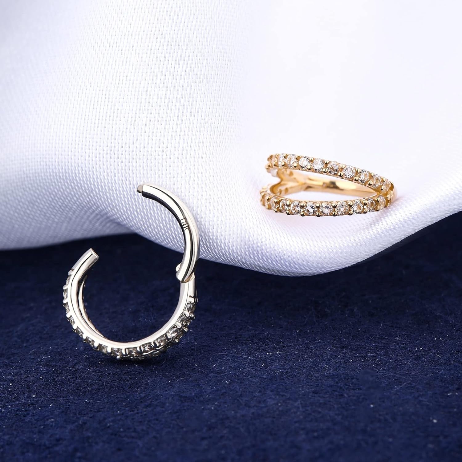20G Nose Rings Hoops, 14K Solid Gold Double Hoop Nose Piercing Jewelry, Hinged Segement Clicker Cartilage Helix Tragus Hoop Earring for Women and Men 6/7/8MM