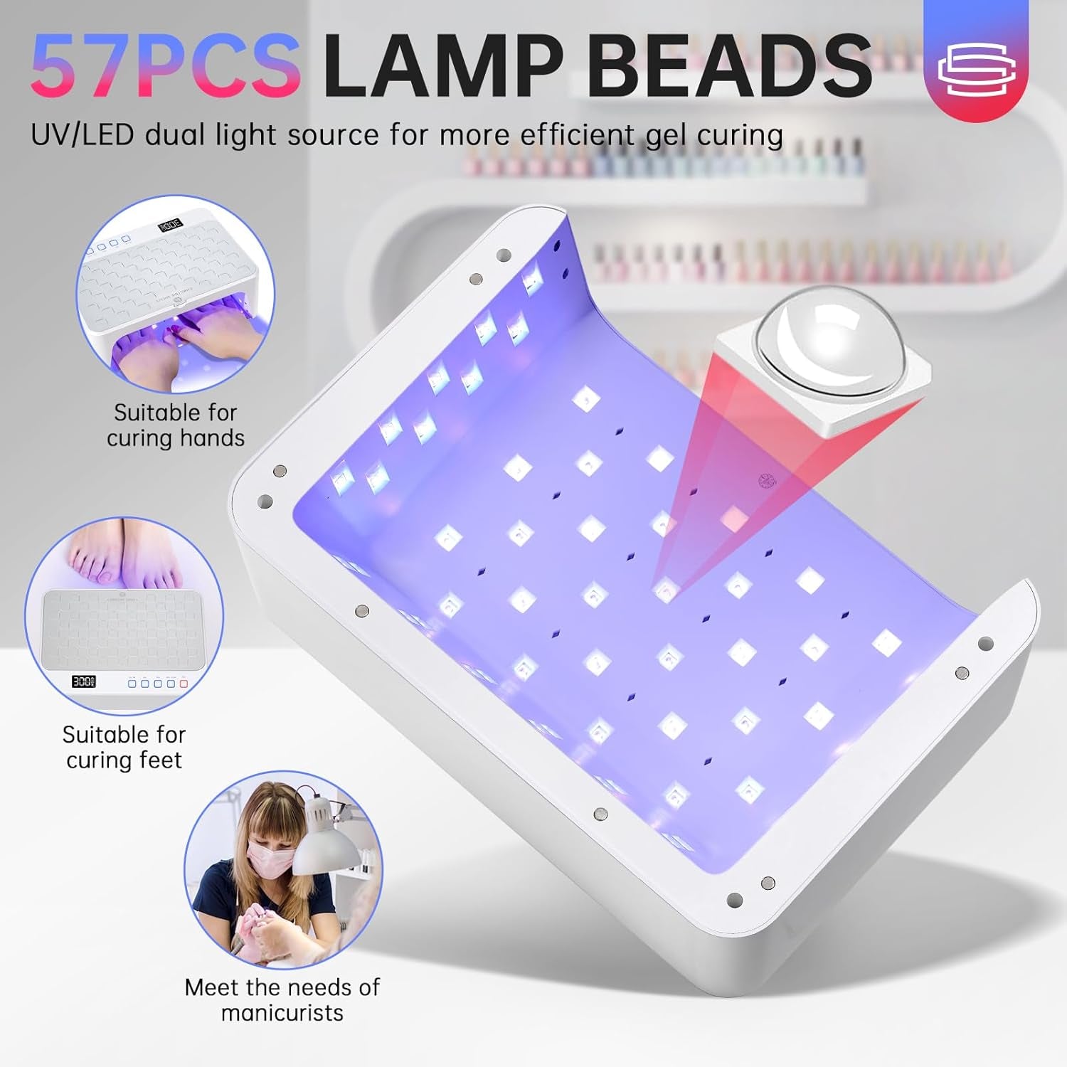 UV LED Nail Lamp, Rechargeable UV Light for Gel Nails, Luxury Nail Dryer, Curing Lamp for Gel Polish Dryer, Two Hand with Special Red Light Skincare, 4+2 Timer