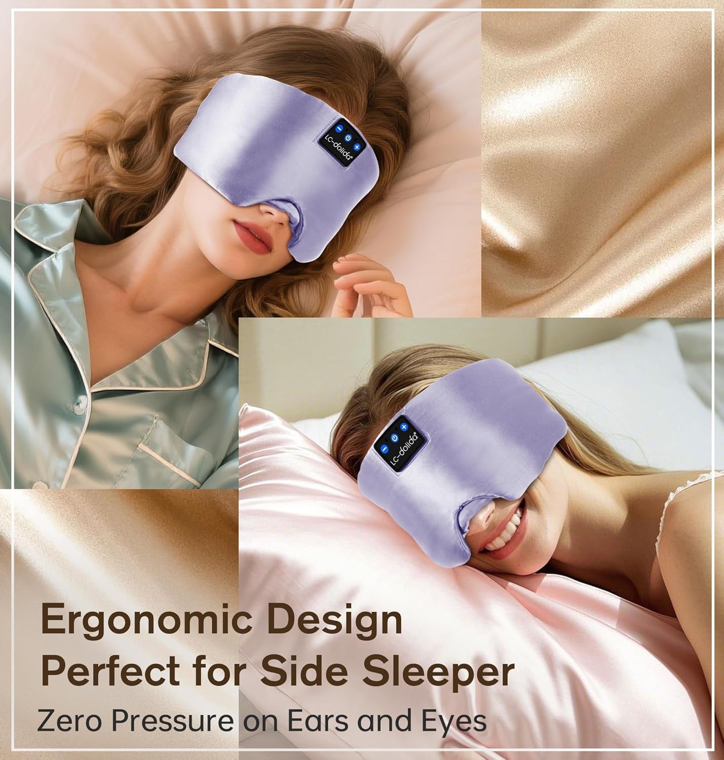 Luxurious Silk Soft Sleep Mask, Sleep Headphones with Bluetooth 5.4 for Side Sleeper, Total Blackout Eye Sleeping Mask for Women and Men, Ideal Gift for Restful Sleep, Travel(Light Purple)