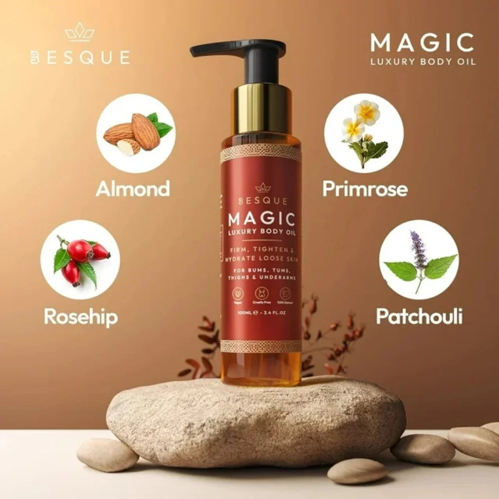 Magic Body Oil, 3.4 FL OZ, after Shower Body Oil for Women, Hydrating Skin Care for Full Body That Plumps, Tightens, and Firms Skin with Natural Ingredients, Luxury Spa Gifts - Pack of 1