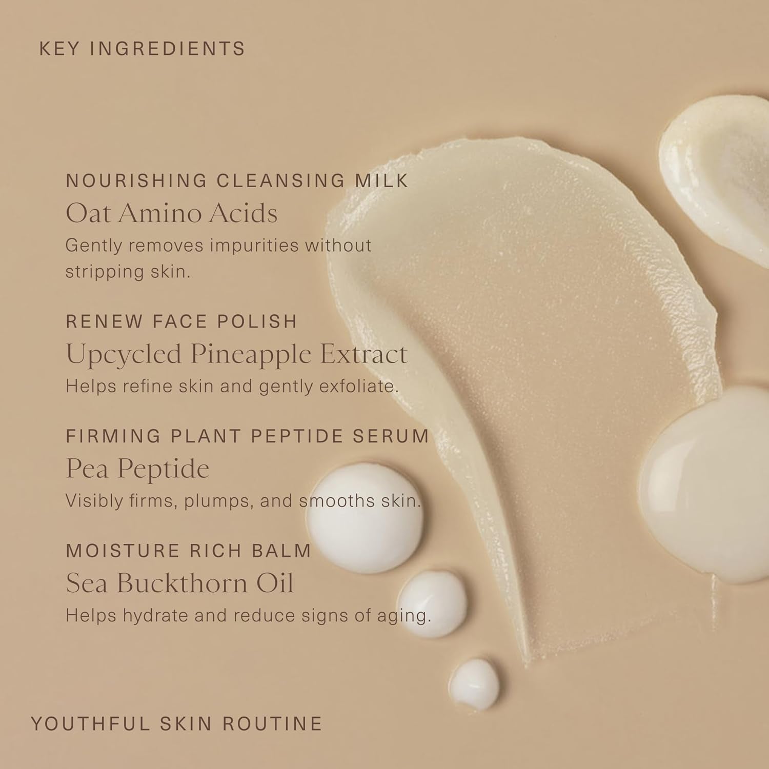 Youthful Skin Routine Set - 4 Step Anti Aging Skincare System with Peptide Serum, Gentle Cleanser, Face Polish, and Moisture Balm