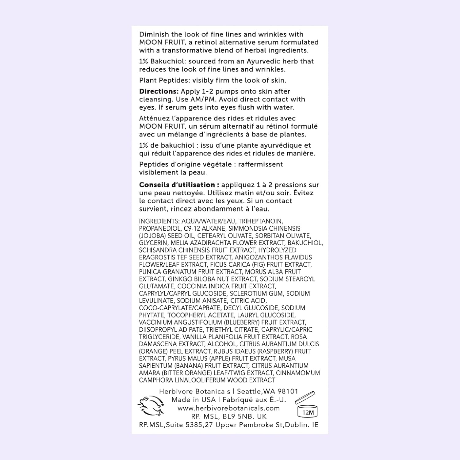 HERBIVORE Bakuchiol Retinol Alternative - Bakuchiol + Peptides, Smooths Skin, Reduces Fine Lines, Wrinkles & Puffiness, Plant-Based, Vegan, Cruelty-Free