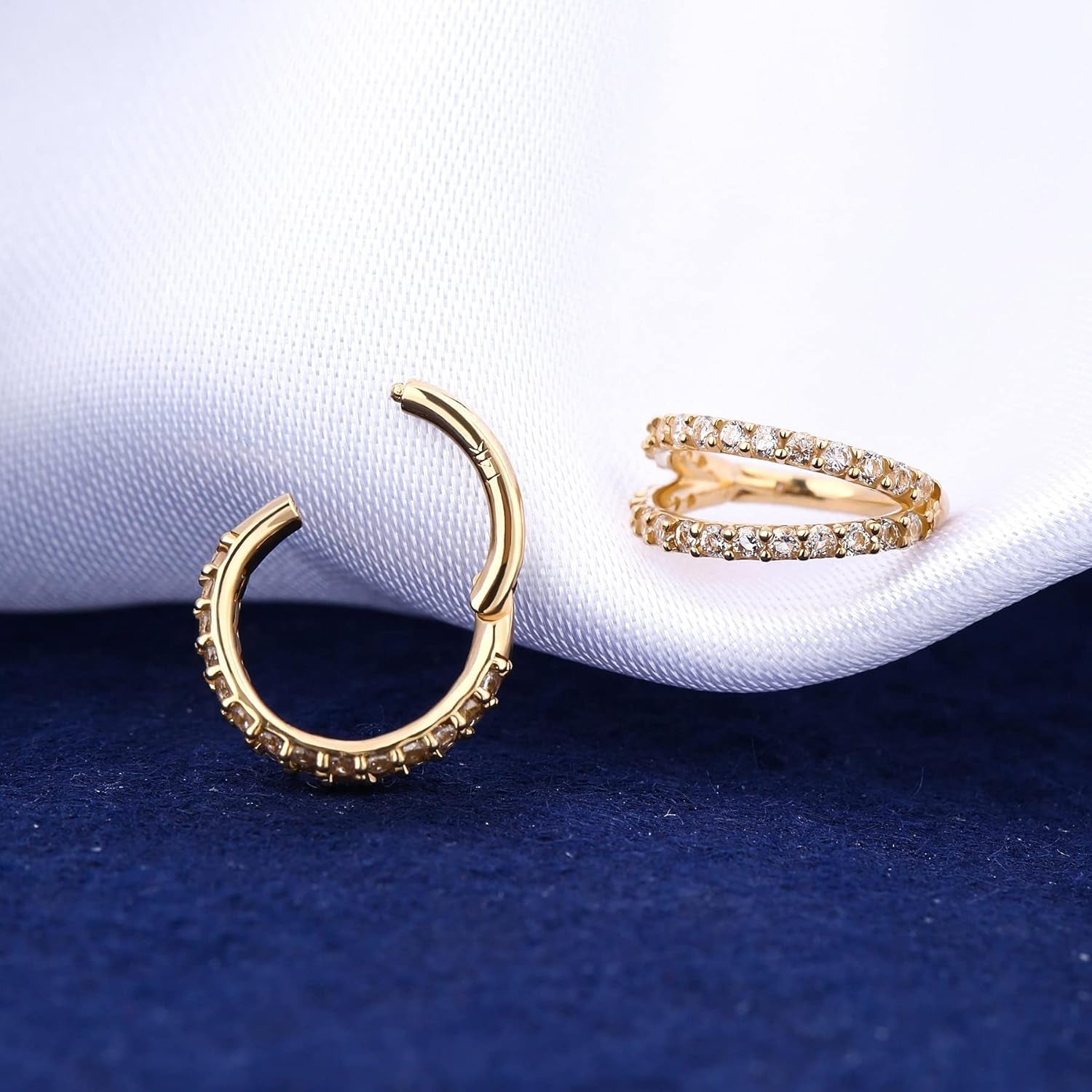 20G Nose Rings Hoops, 14K Solid Gold Double Hoop Nose Piercing Jewelry, Hinged Segement Clicker Cartilage Helix Tragus Hoop Earring for Women and Men 6/7/8MM