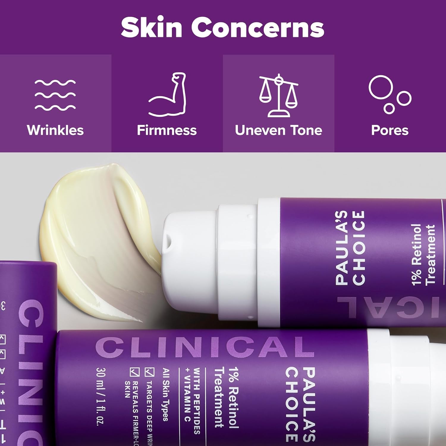 CLINICAL 1% Retinol Treatment with Peptides, Vitamin C & Licorice Extract, Firming Cream for Face, Anti-Aging & Wrinkles, Fragrance Free