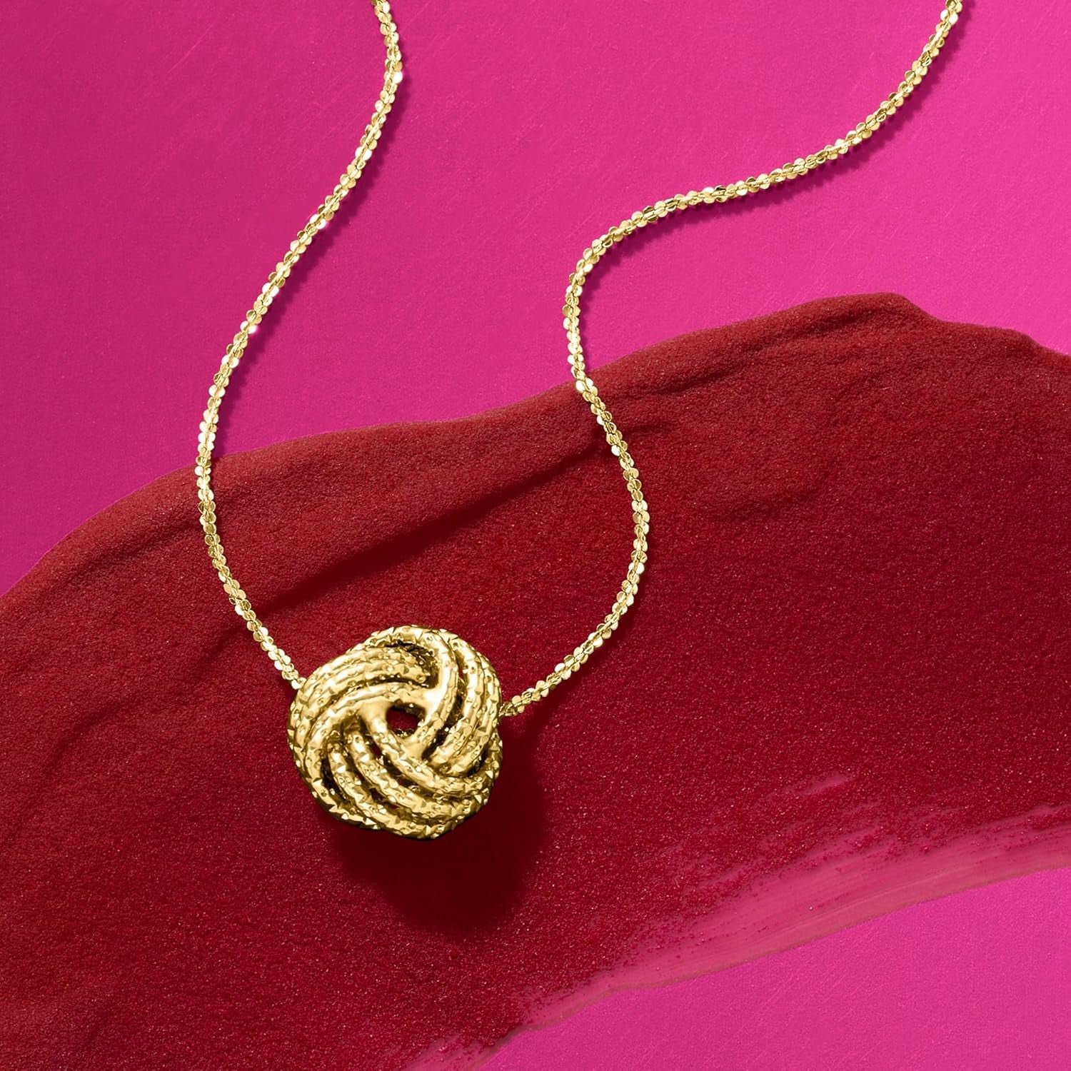 Italian 14Kt Yellow Gold Textured Love Knot Necklace