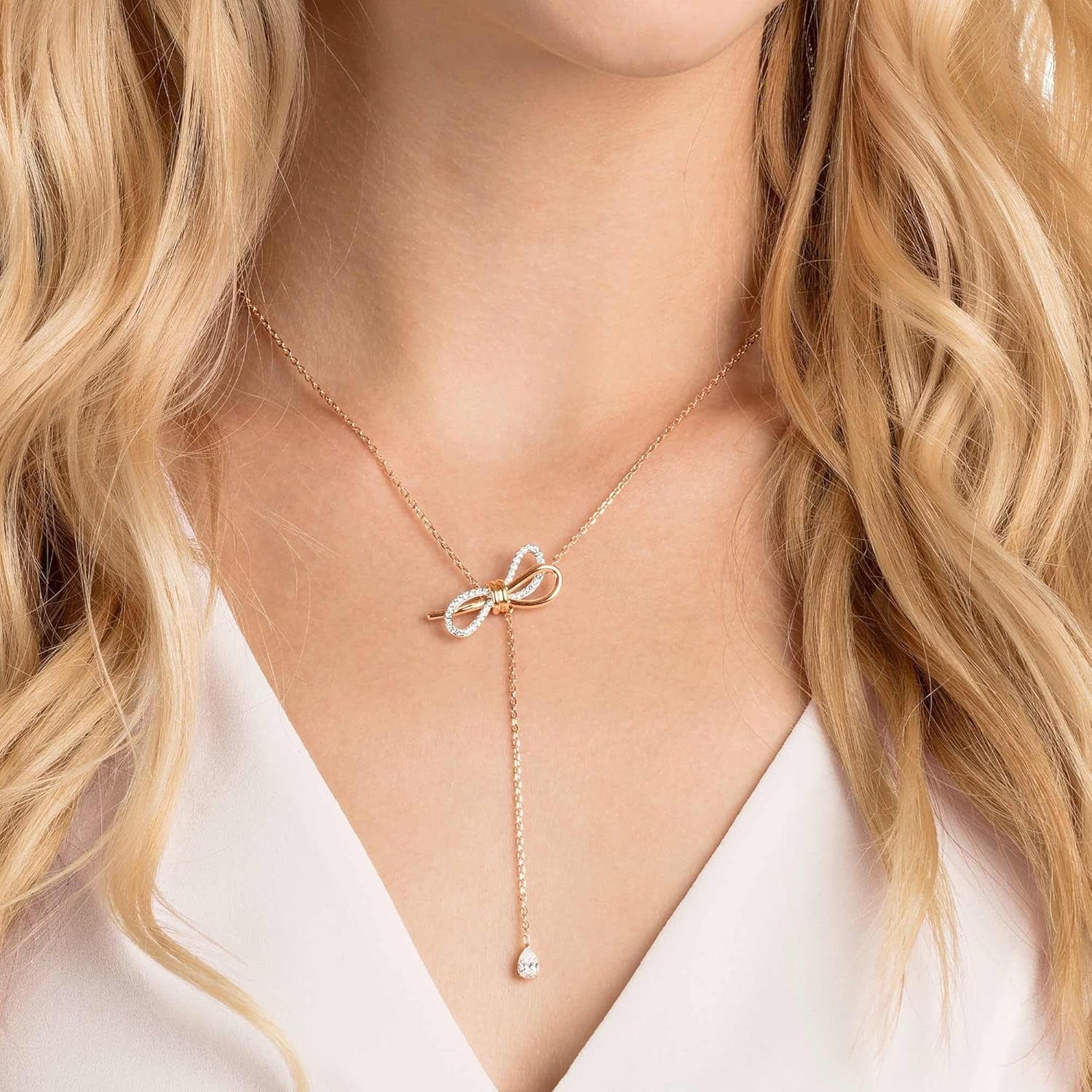 Lifelong Bow Necklace and Bracelet Jewelry Collection, Clear Crystals, Rhodium Finish