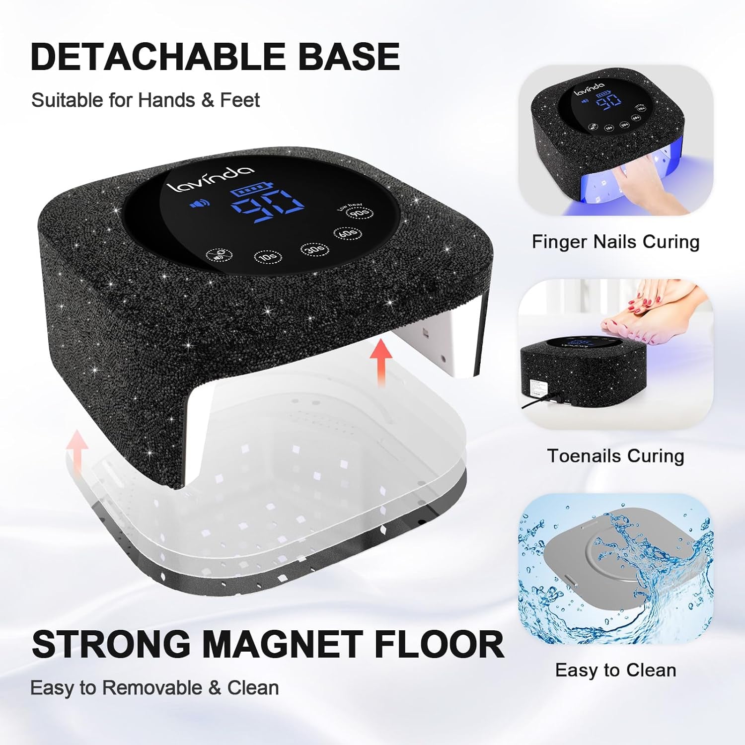 54W UV Nail Lamp, UV Light for Gel Nails, Cordless Rechargeable UV LED Nail Lamp Nail Light with 4 Timer and LCD Display, Professional Fast Curing Lamp Nail Dryer with Black Rhinestone