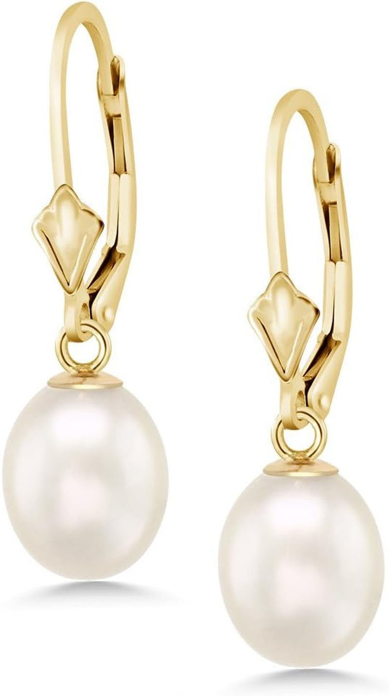 14K Yellow Gold 9MM Cultured Freshwater Pearl Dangle Earrings for Women