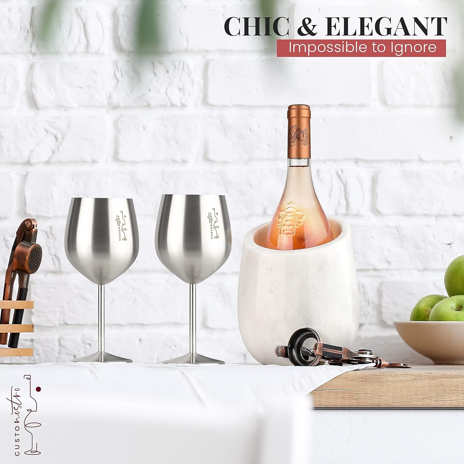 White Marble Wine Chiller for 750 ml Bottles with Anti Slip Base and Gift Box