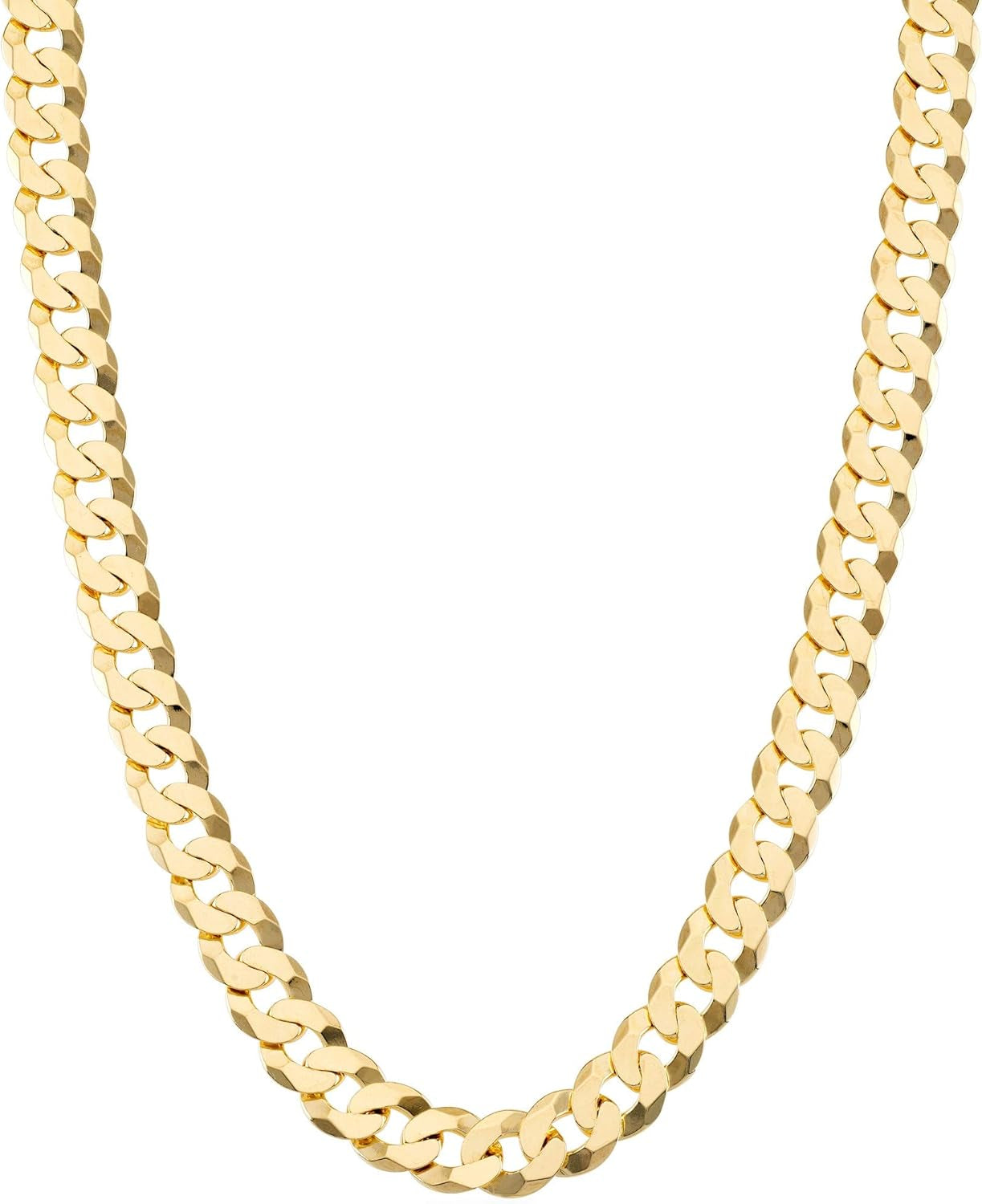 Solid 18K Gold over Sterling Silver Italian 7Mm Diamond-Cut Cuban Link Curb Chain Necklace for Men Women