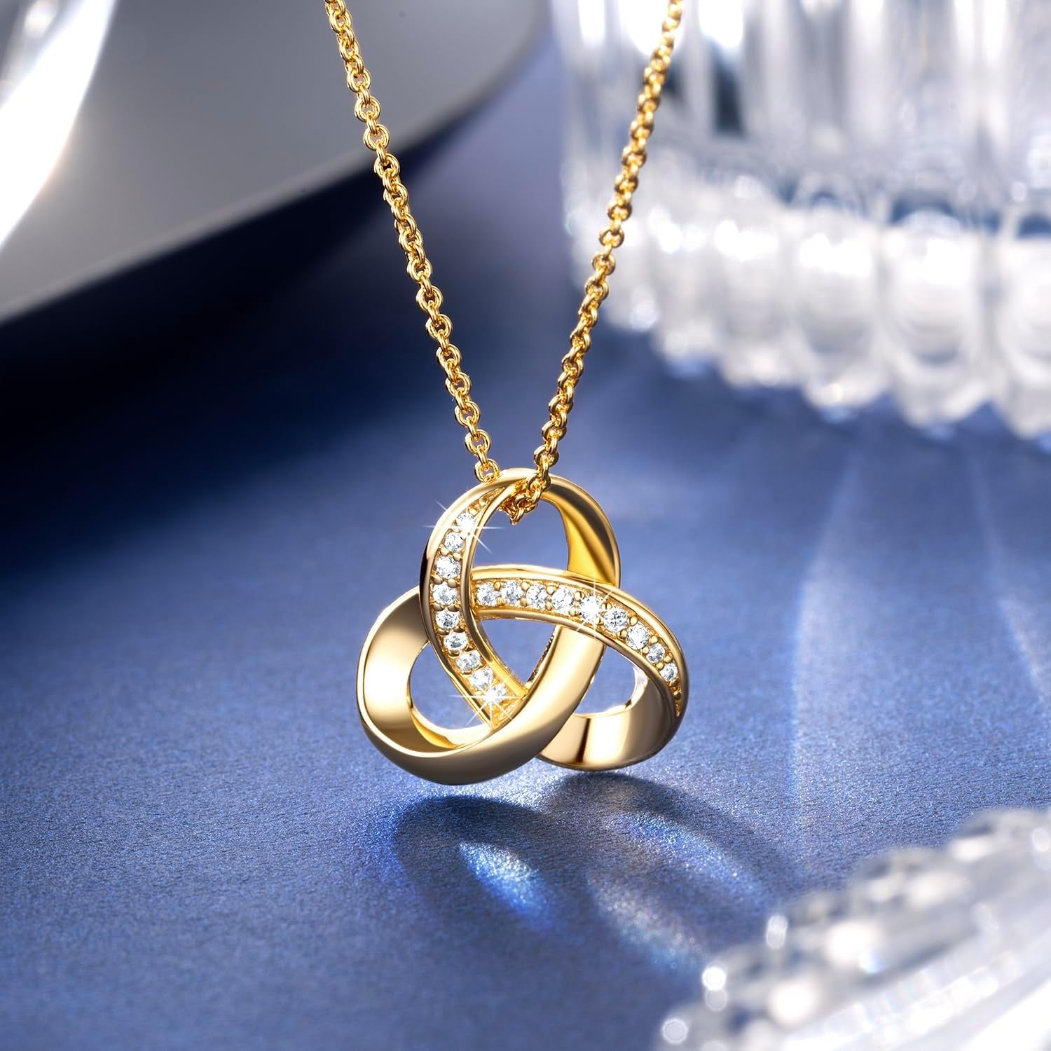 14K Gold Necklaces for Women Trendy Love Knot Infinity Interlocking Knot Necklaces Pendant Necklace for Women Diamond Necklace Adjustable in Length 18In