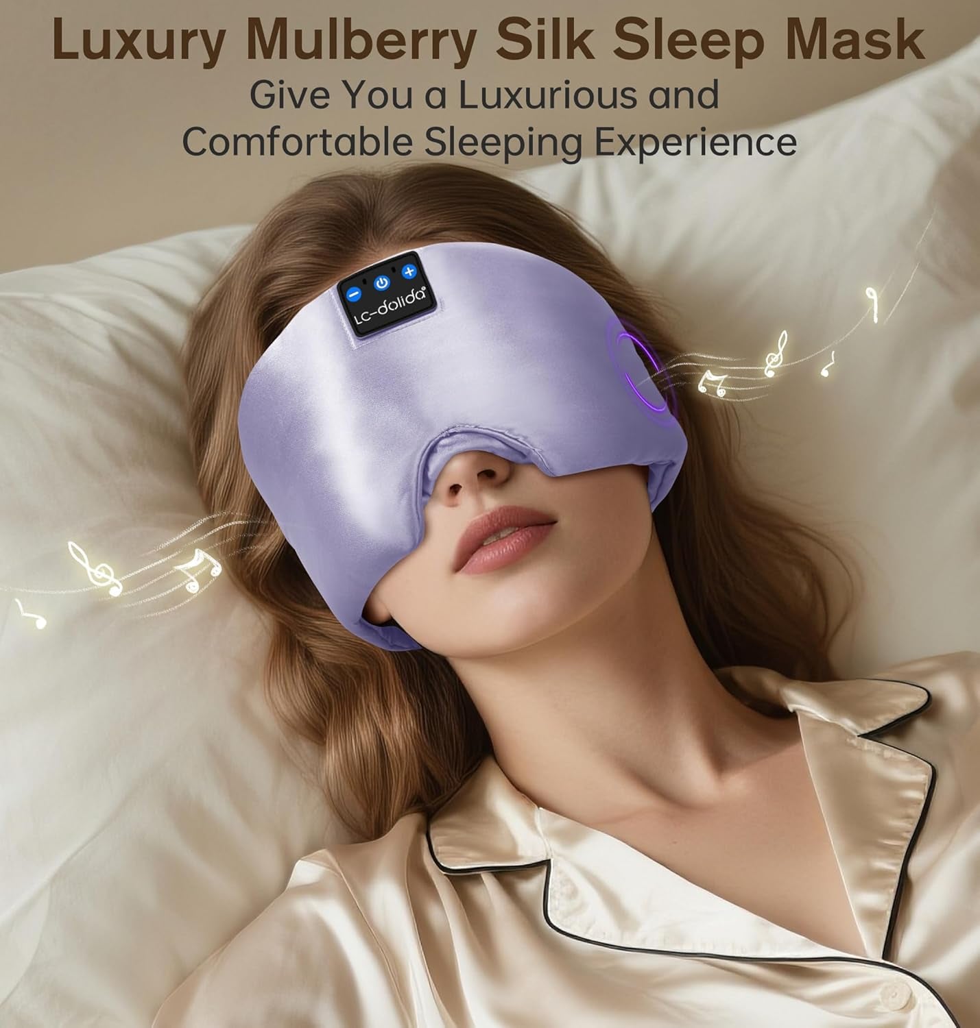 Luxurious Silk Soft Sleep Mask, Sleep Headphones with Bluetooth 5.4 for Side Sleeper, Total Blackout Eye Sleeping Mask for Women and Men, Ideal Gift for Restful Sleep, Travel(Light Purple)