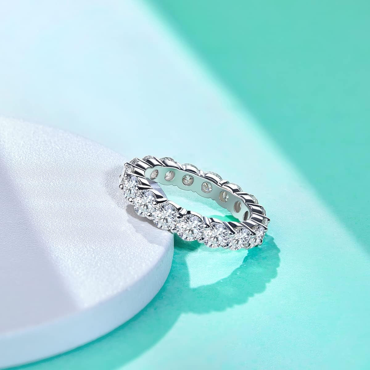 Moissanite Eternity Ring, Round/Emerald/Princess Cut 5Cttw D Color 925 Sterling Silver Wedding Band Rings for Women