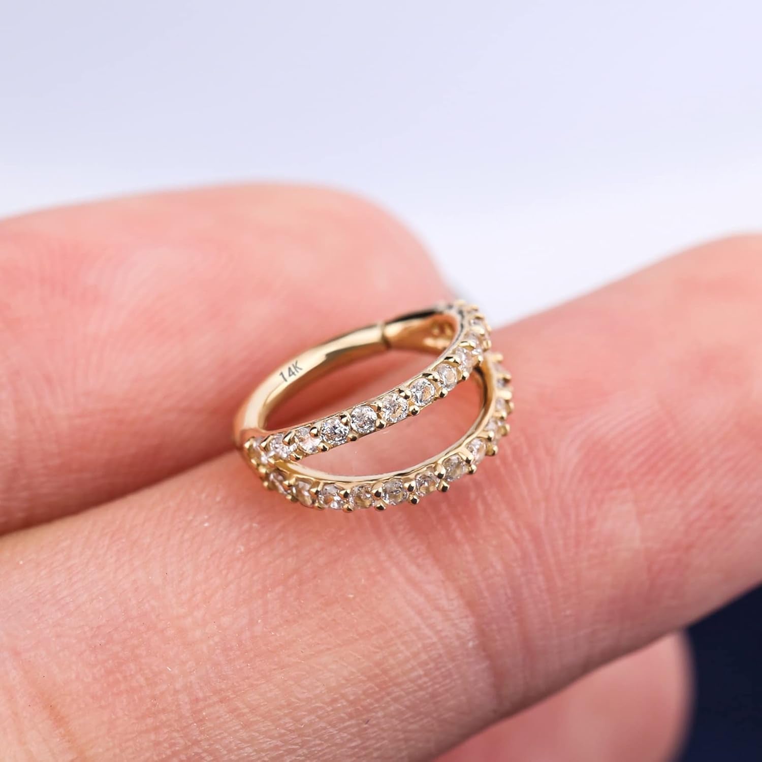 20G Nose Rings Hoops, 14K Solid Gold Double Hoop Nose Piercing Jewelry, Hinged Segement Clicker Cartilage Helix Tragus Hoop Earring for Women and Men 6/7/8MM