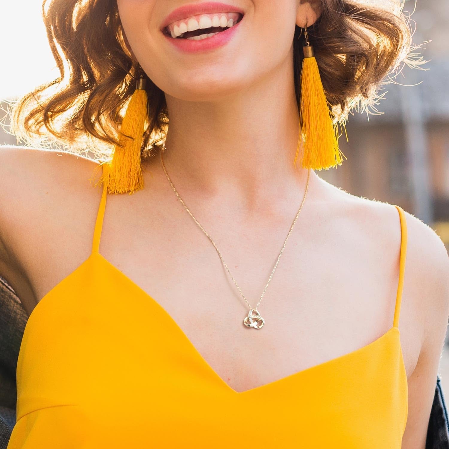 14K Gold Necklaces for Women Trendy Love Knot Infinity Interlocking Knot Necklaces Pendant Necklace for Women Diamond Necklace Adjustable in Length 18In