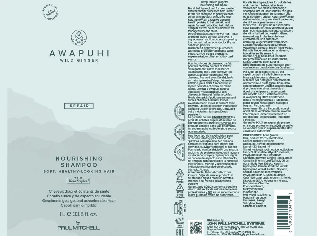 Awapuhi Wild Ginger Nourishing Shampoo, 33.8 Oz.