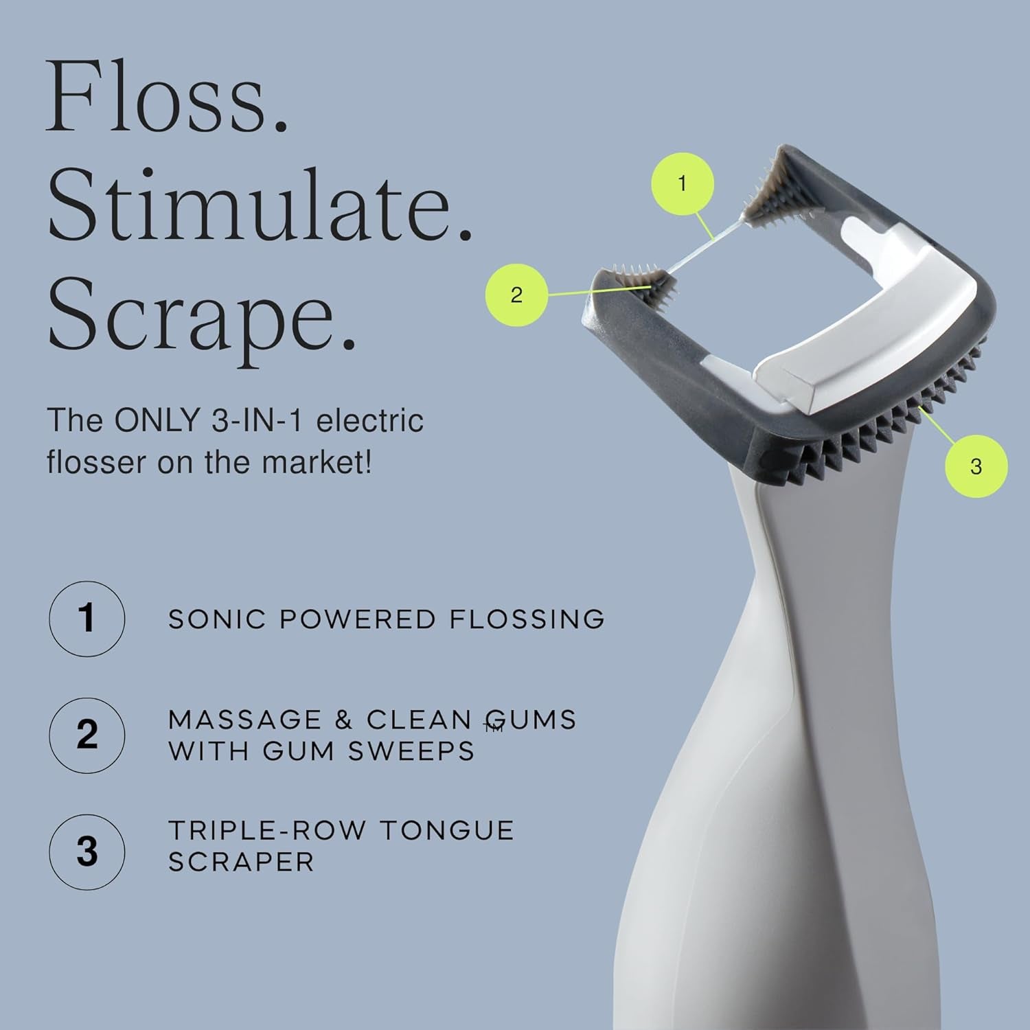 Electric Flosser | Luxury Electric Dental Flosser for Teeth W/ 3 Speeds - Dentist Invented | Reusable Non-Toxic Floss, Tongue Scraper & Gum Care | Power Dental Flossers for Adults & Kids