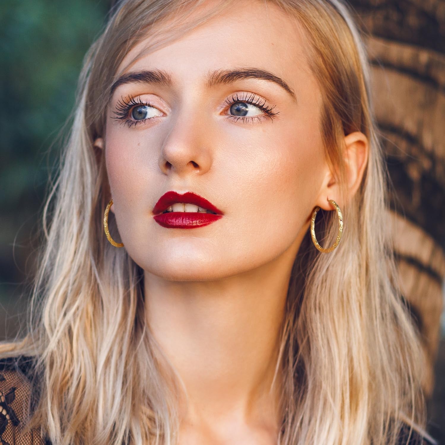 Gold Hoops Earrings for Women 14K Gold Earring Thick Hoop Earring for Womens Earrings Solid Line Cutting Design 30Mm