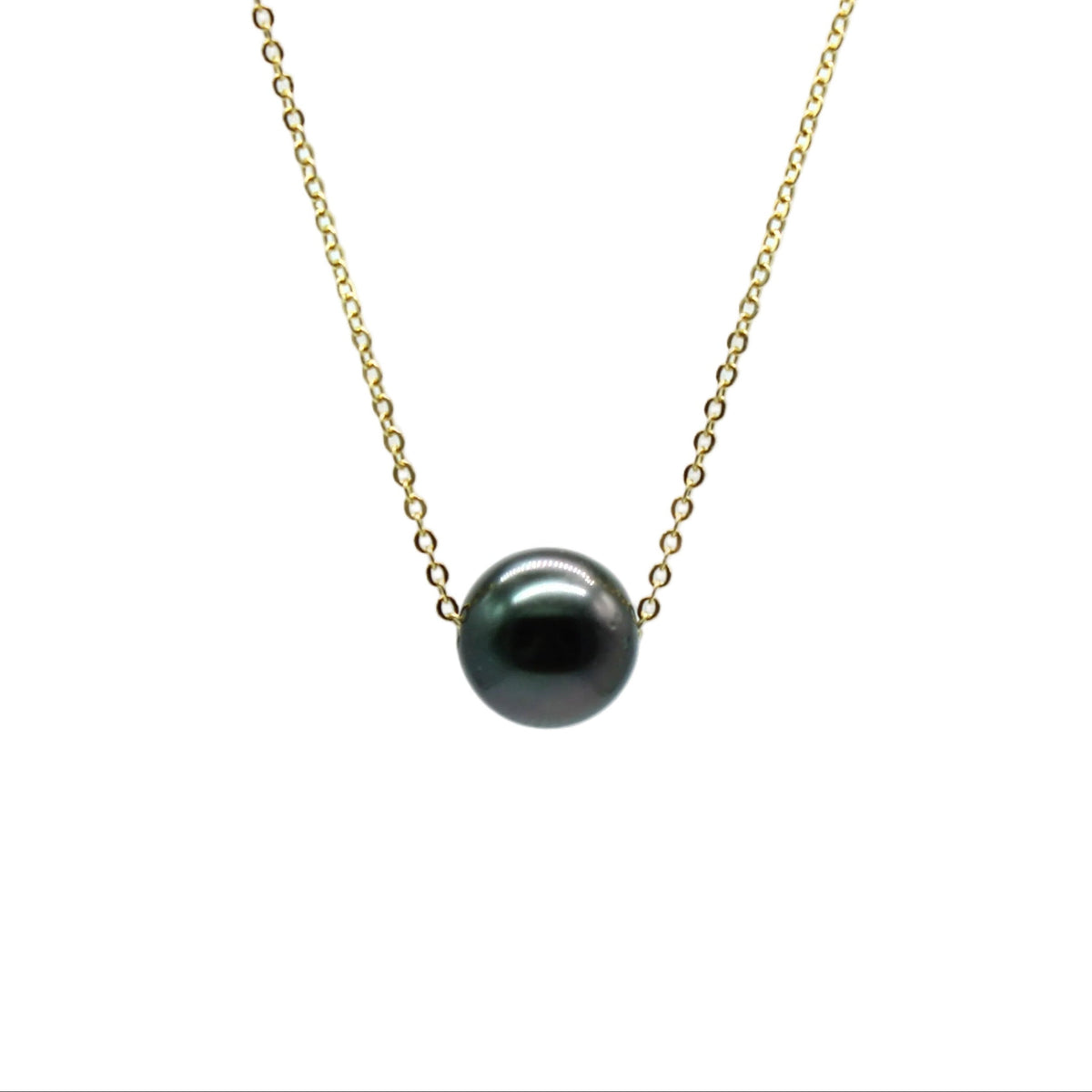Anuna Pearl floating cultured Tahitian pearl necklace, dark pearl on a 14K gold filled chain