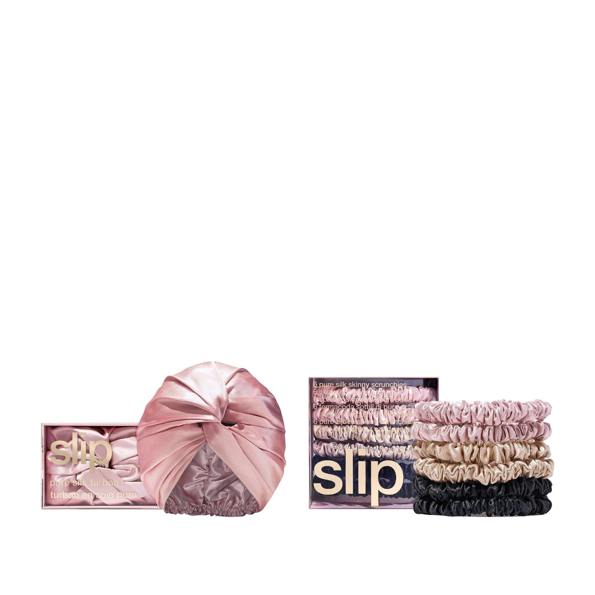 Slip Silk Night Ritual Set | Pink Turban + Skinny Scrunchies